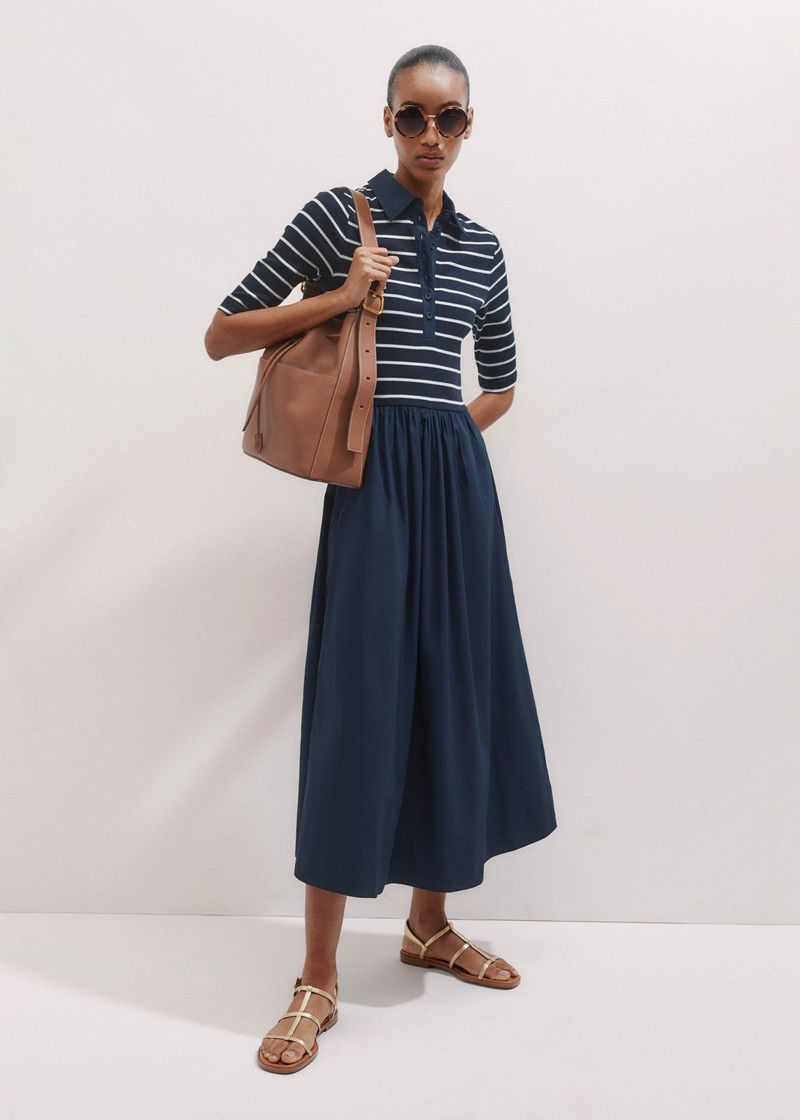 Mixed Media Shirt Collar Maxi Dress 3