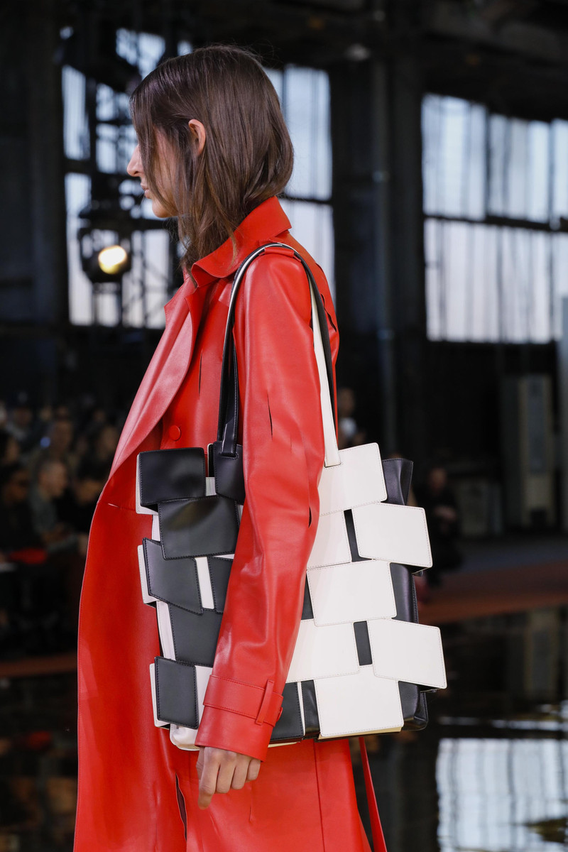 GABRIELA HEARST Laquered Patchwork Tote Bag in Black & Ivory Leather outlook