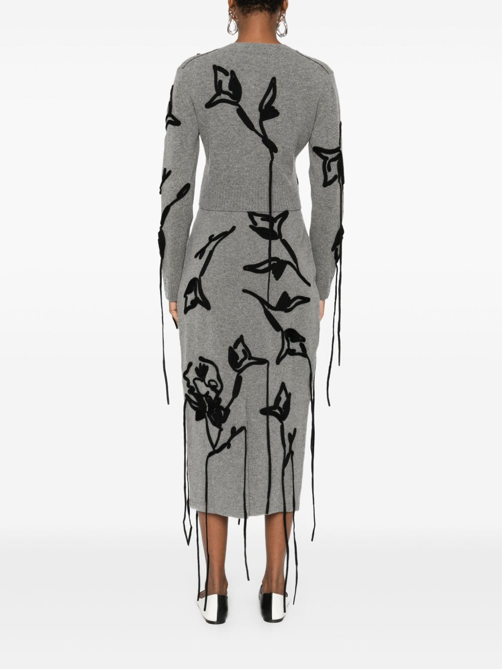 floral-embroidered tie-detail cardigan - 4