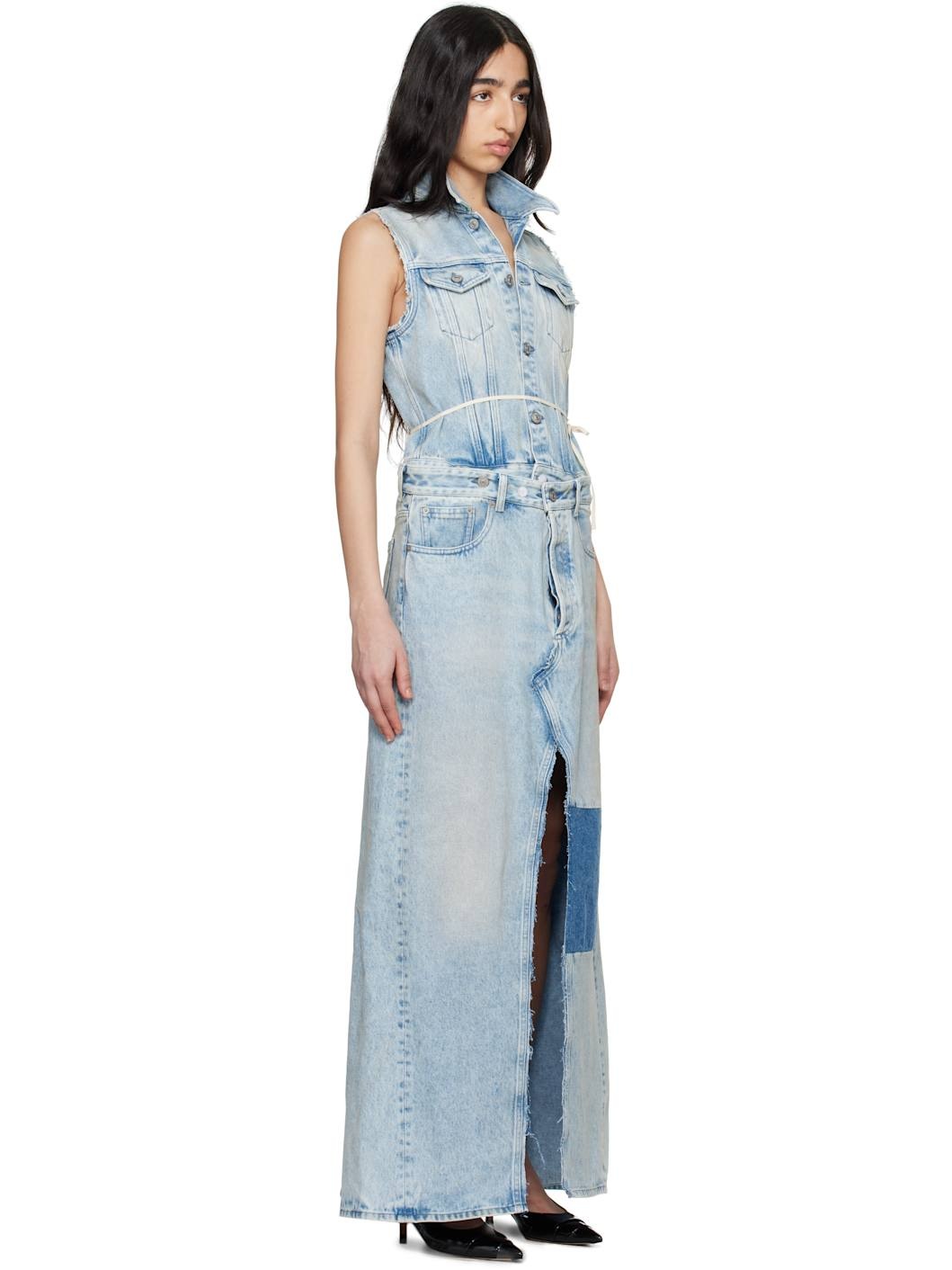 Blue Paneled Denim Maxi Dress - 2