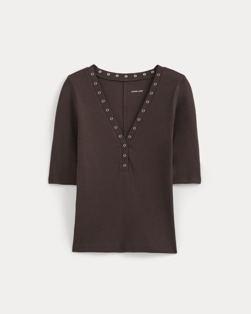 LUXE RIB V-NECK HENLEY - 1