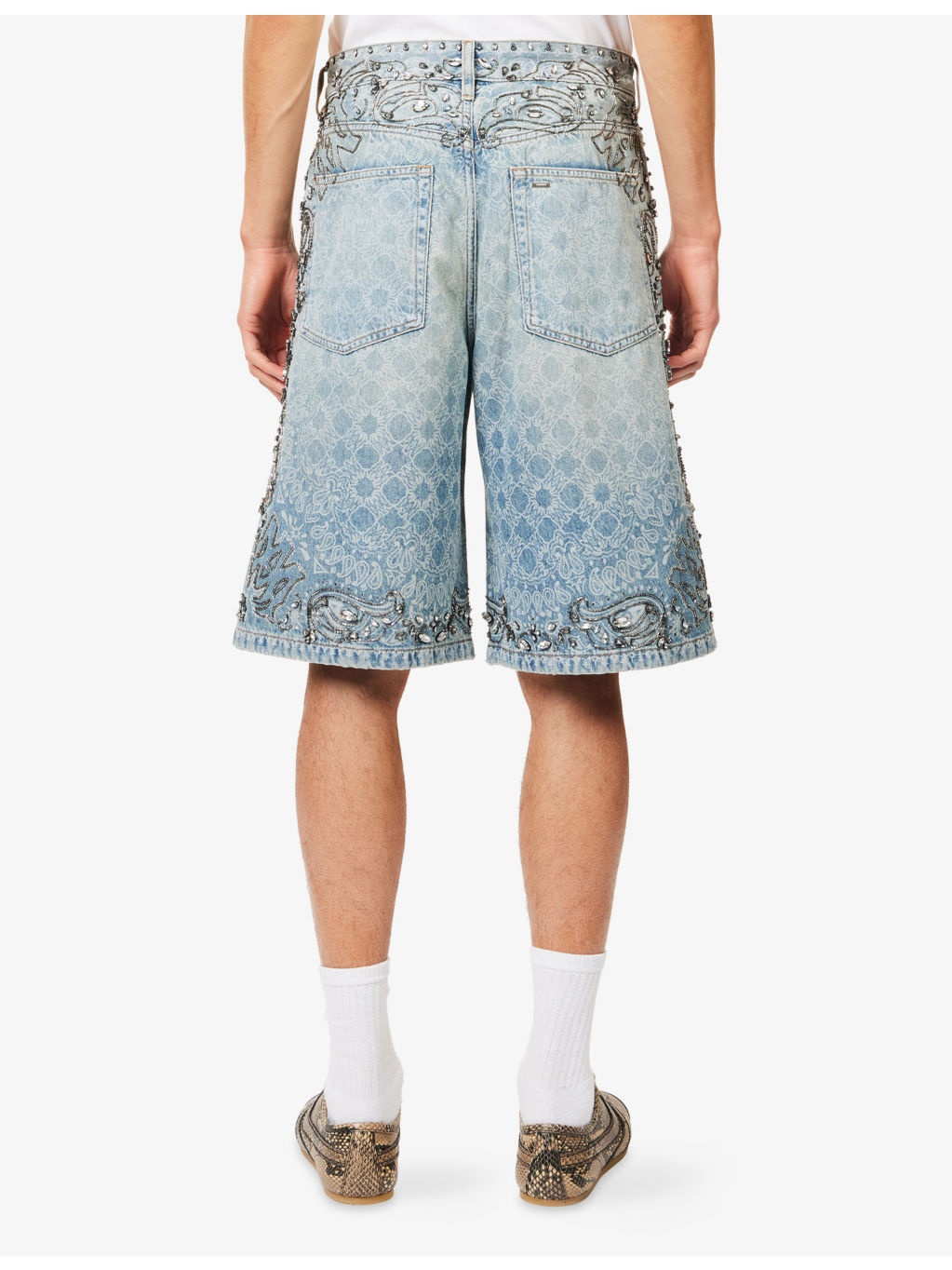 Graphic-Pattern Embellished Denim Shorts - 4