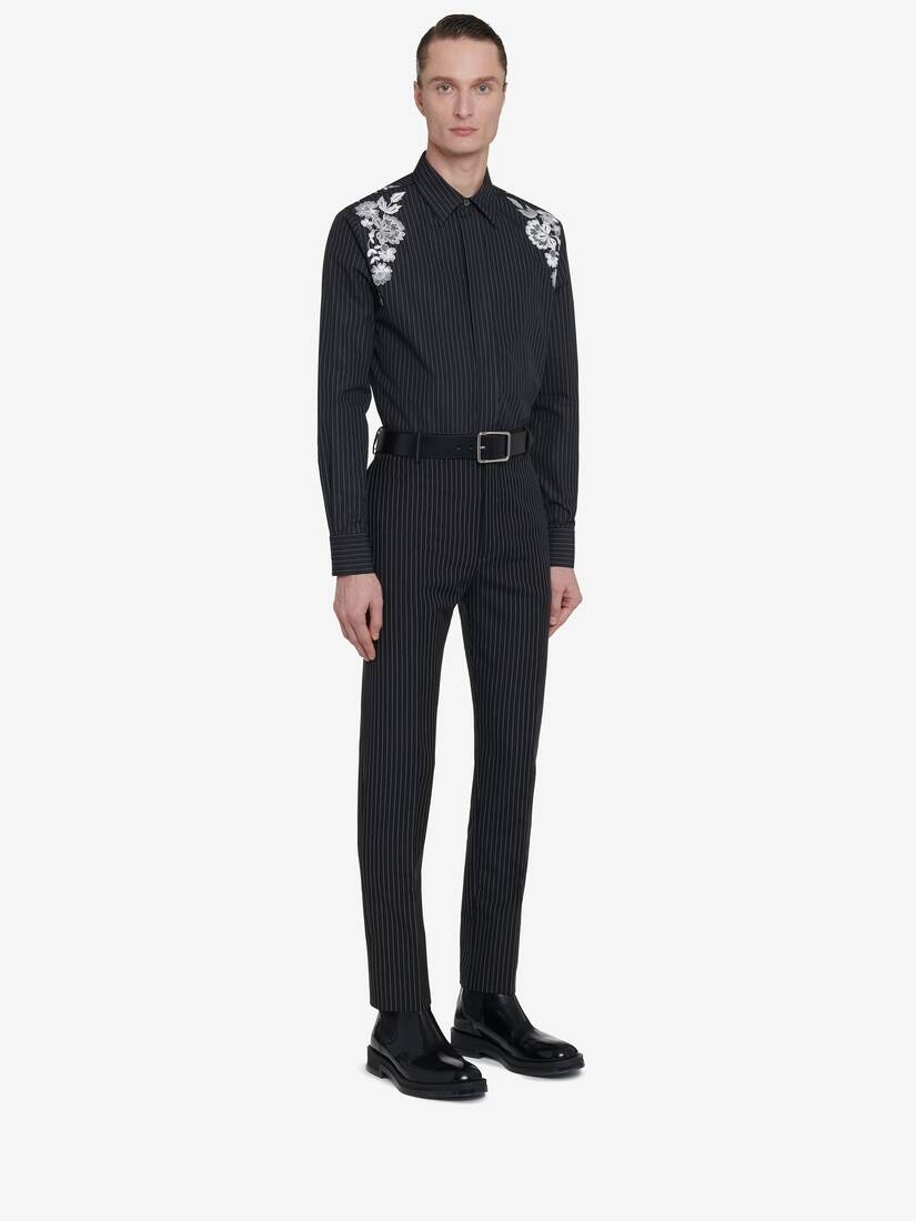 Men's Embroidered Harness Shirt in Black/white/silver - 4