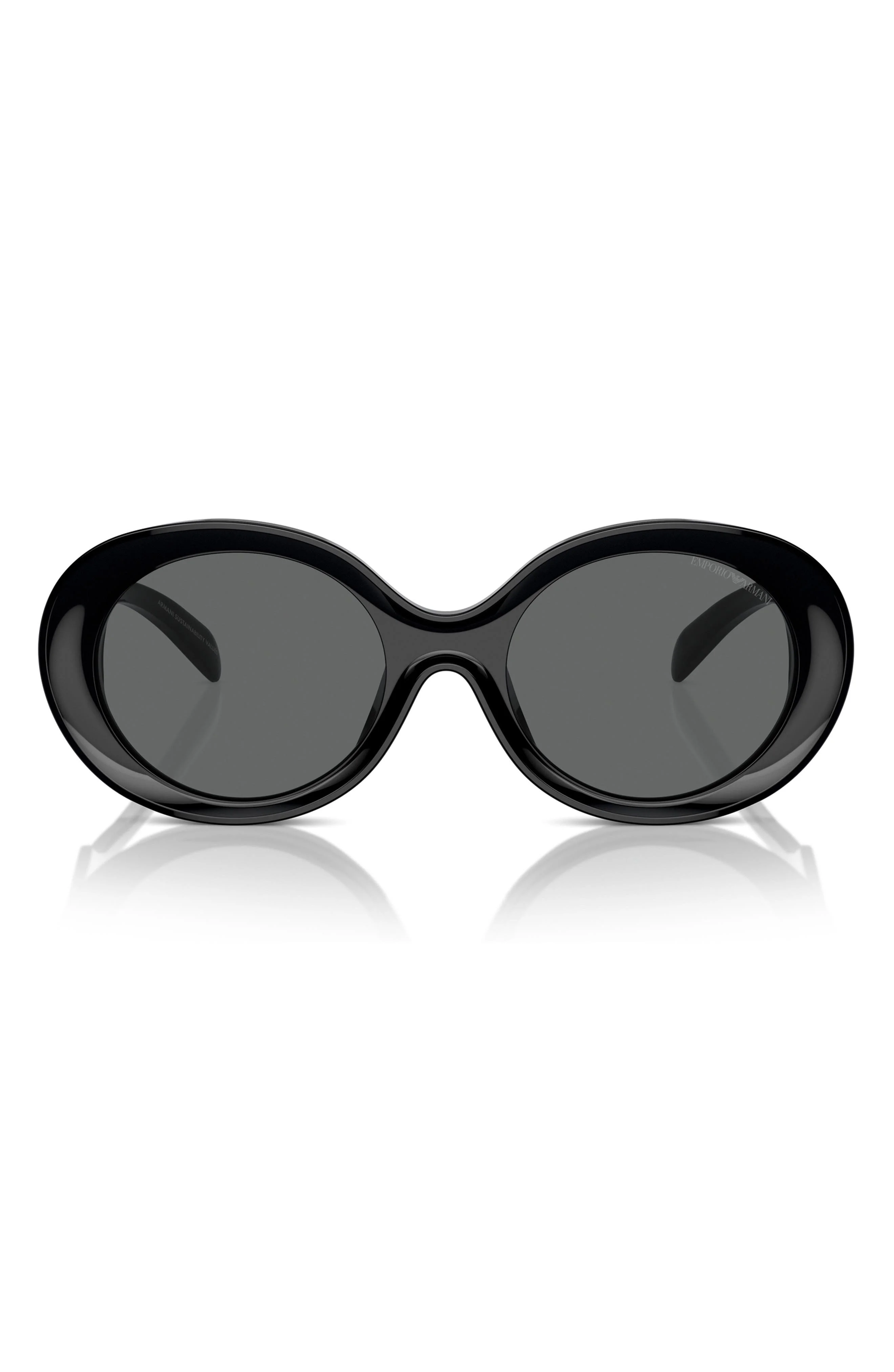 Emporio Armani 53mm Oval Sunglasses in Shiny Black /Dark Grey at Nordstrom - 1