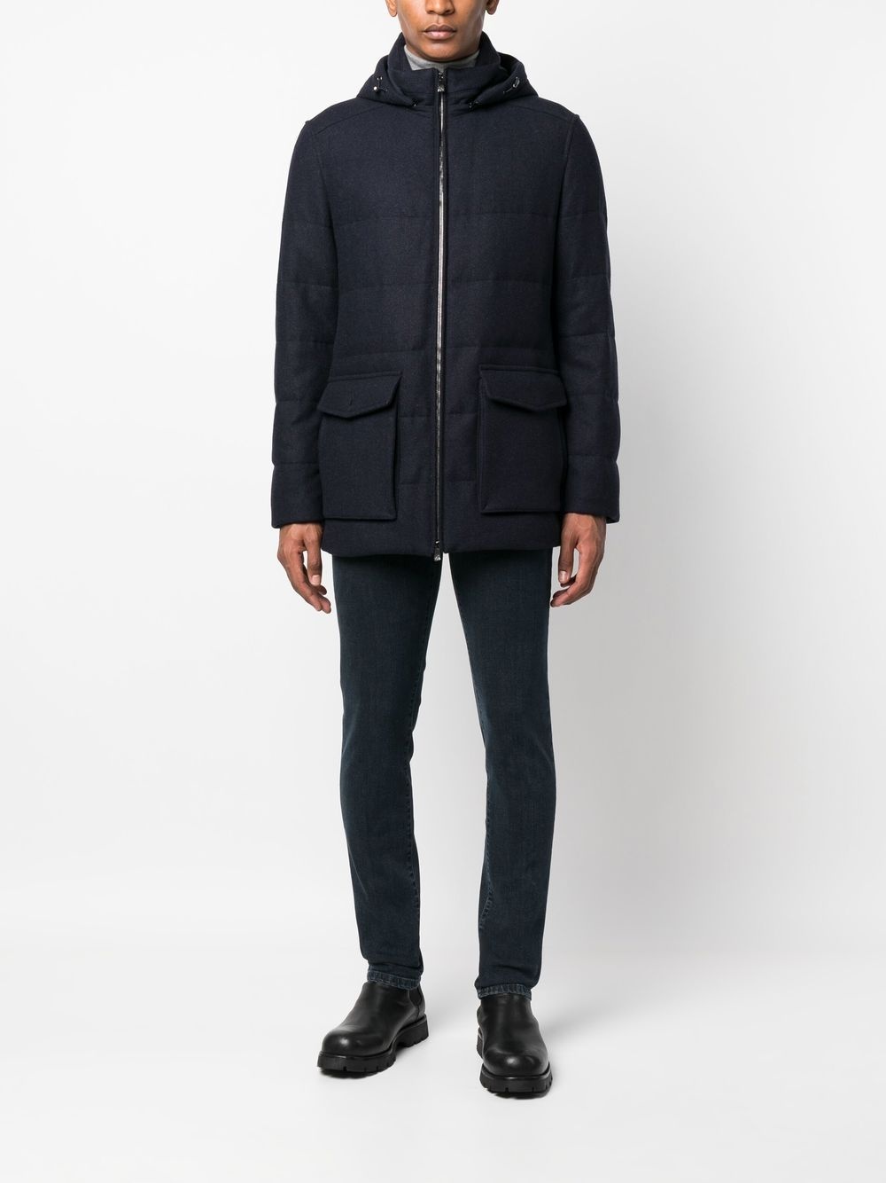 cargo-pocket cashmere padded jacket - 2