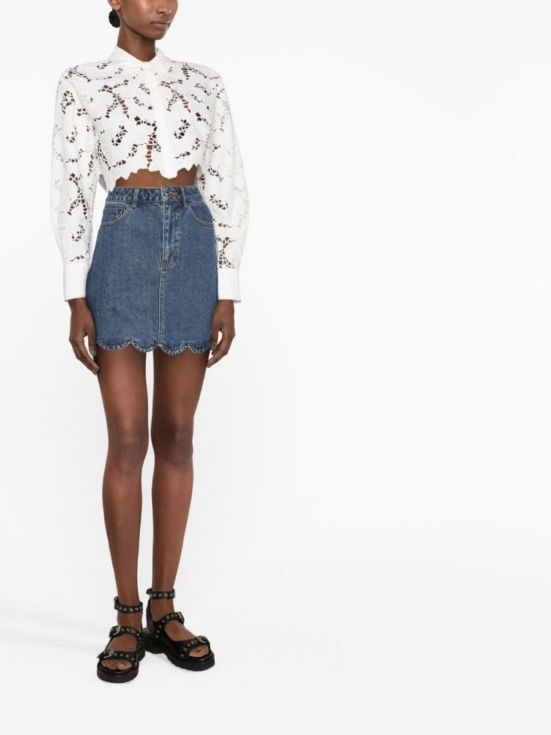 floral-lace cropped shirt - 2