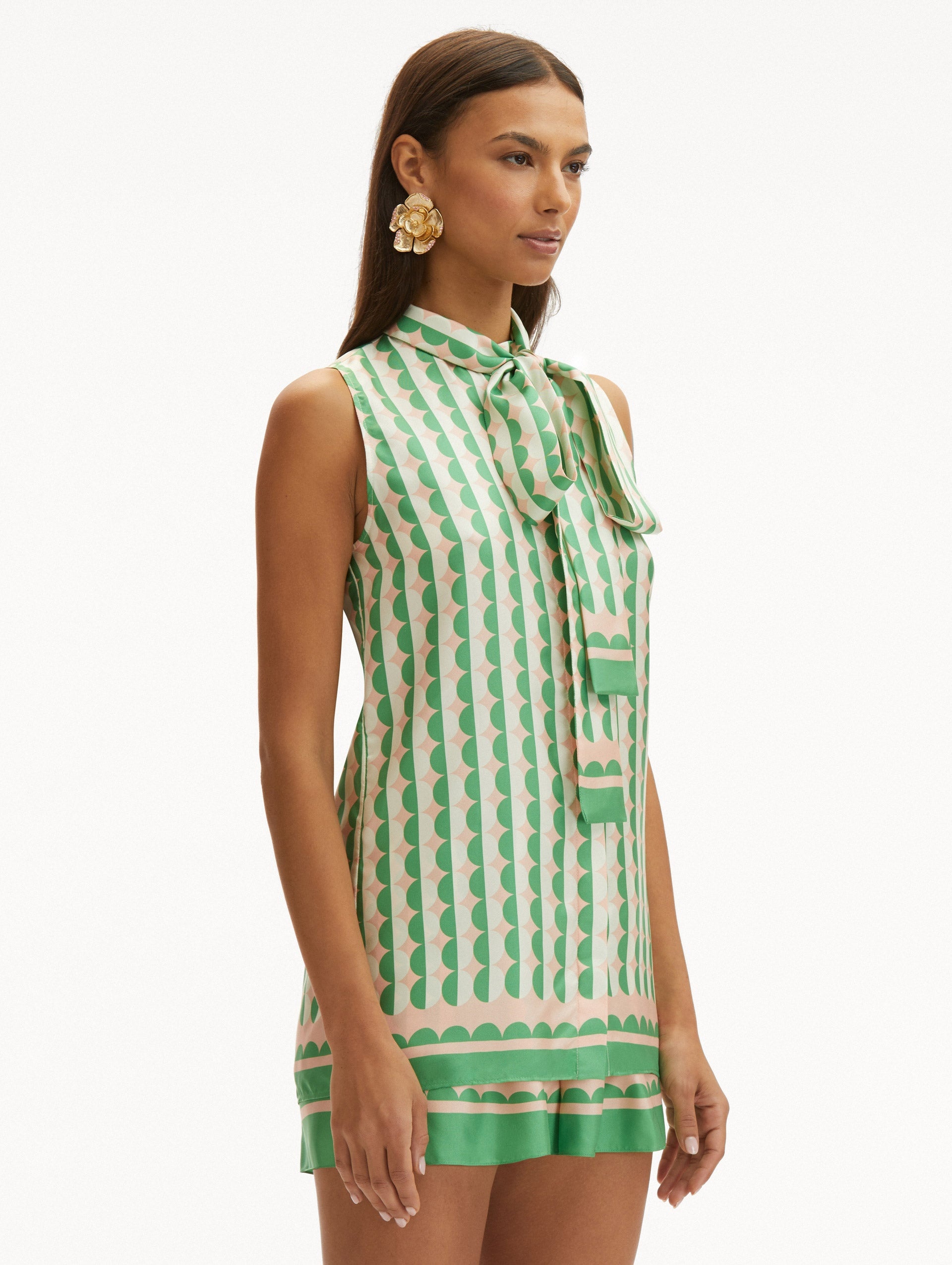 GEOMETRIC CIRCLE SILK TWILL SLEEVELESS BLOUSE - 5