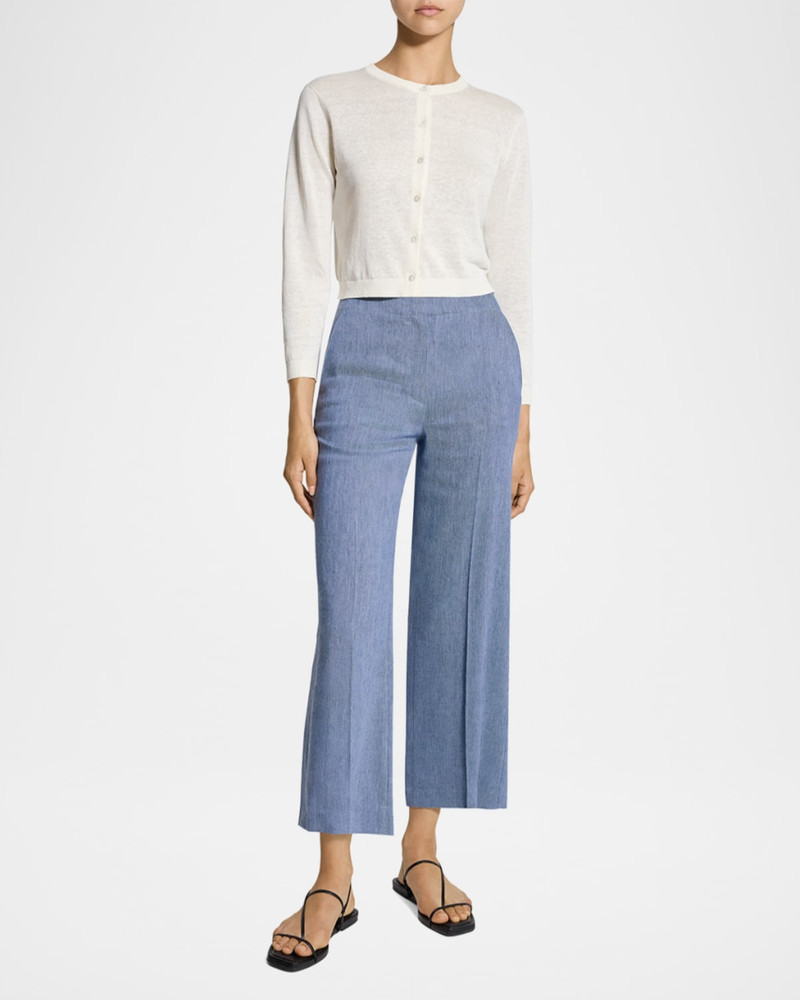 Theory Cropped Linen-Blend Cardigan outlook