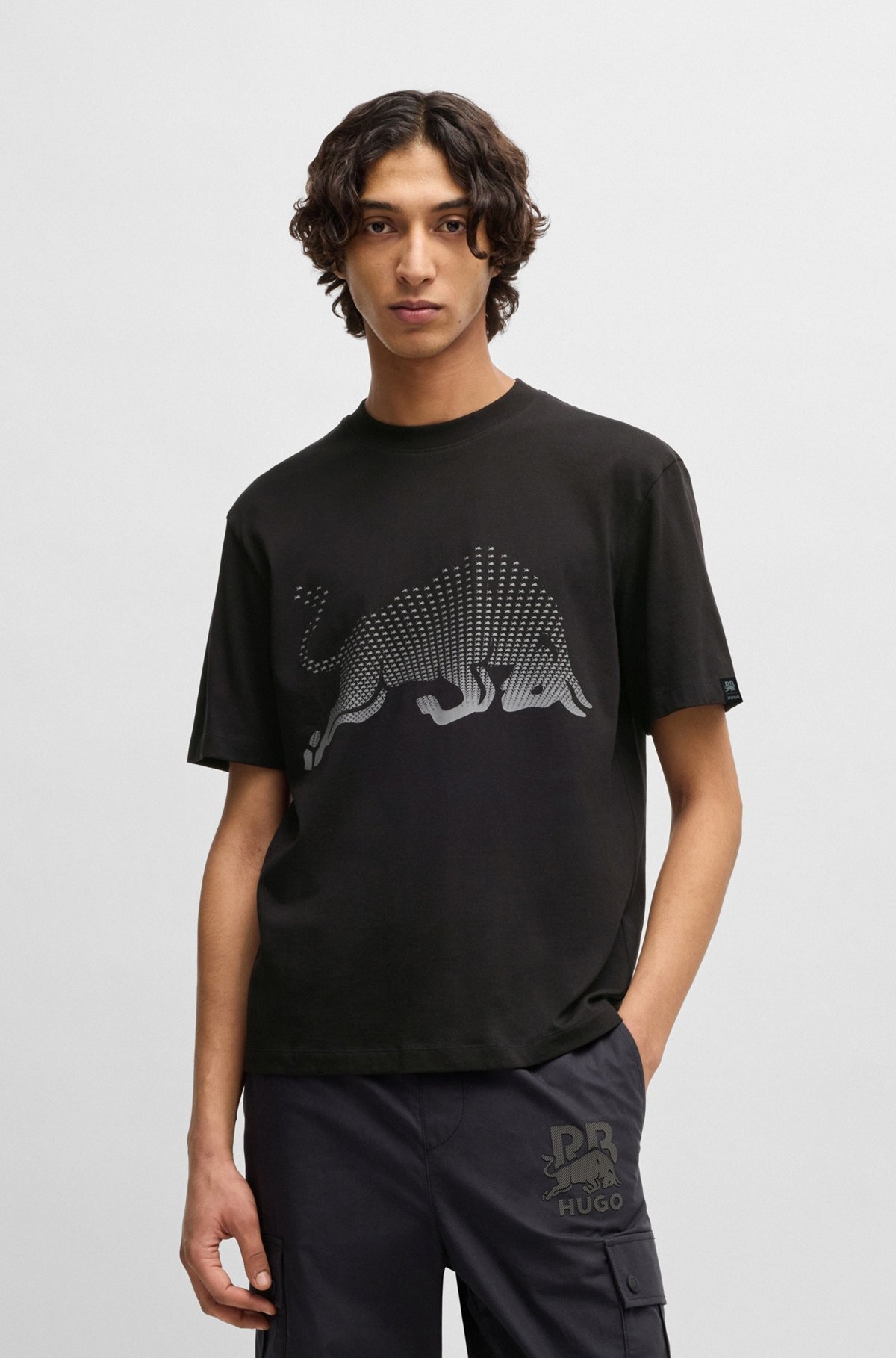 HUGO X RB COTTON-JERSEY T-SHIRT WITH DEGRADÉ BULL GRAPHIC - 2