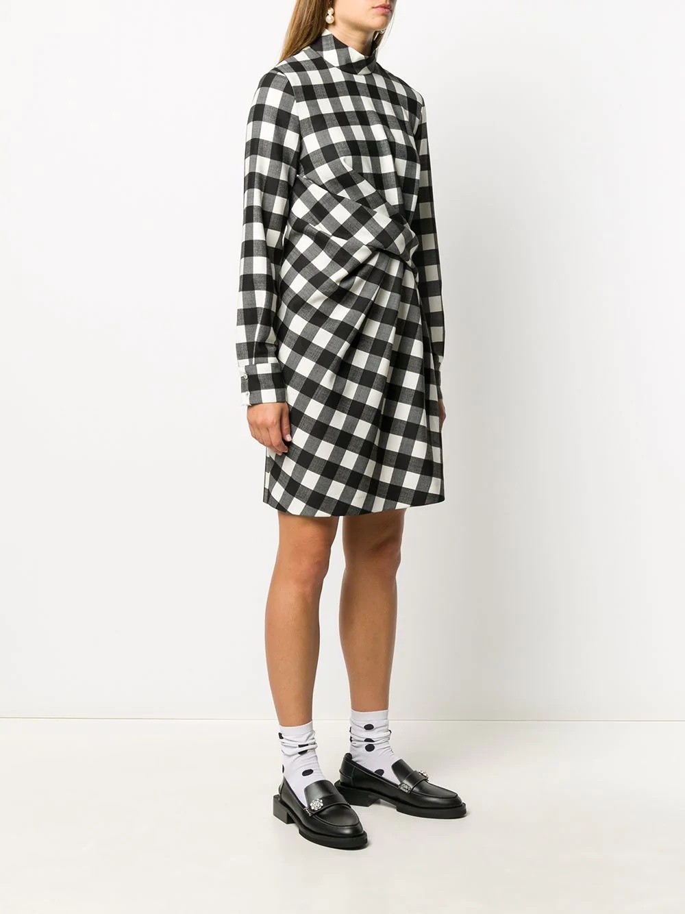 front-pleat checked dress - 3