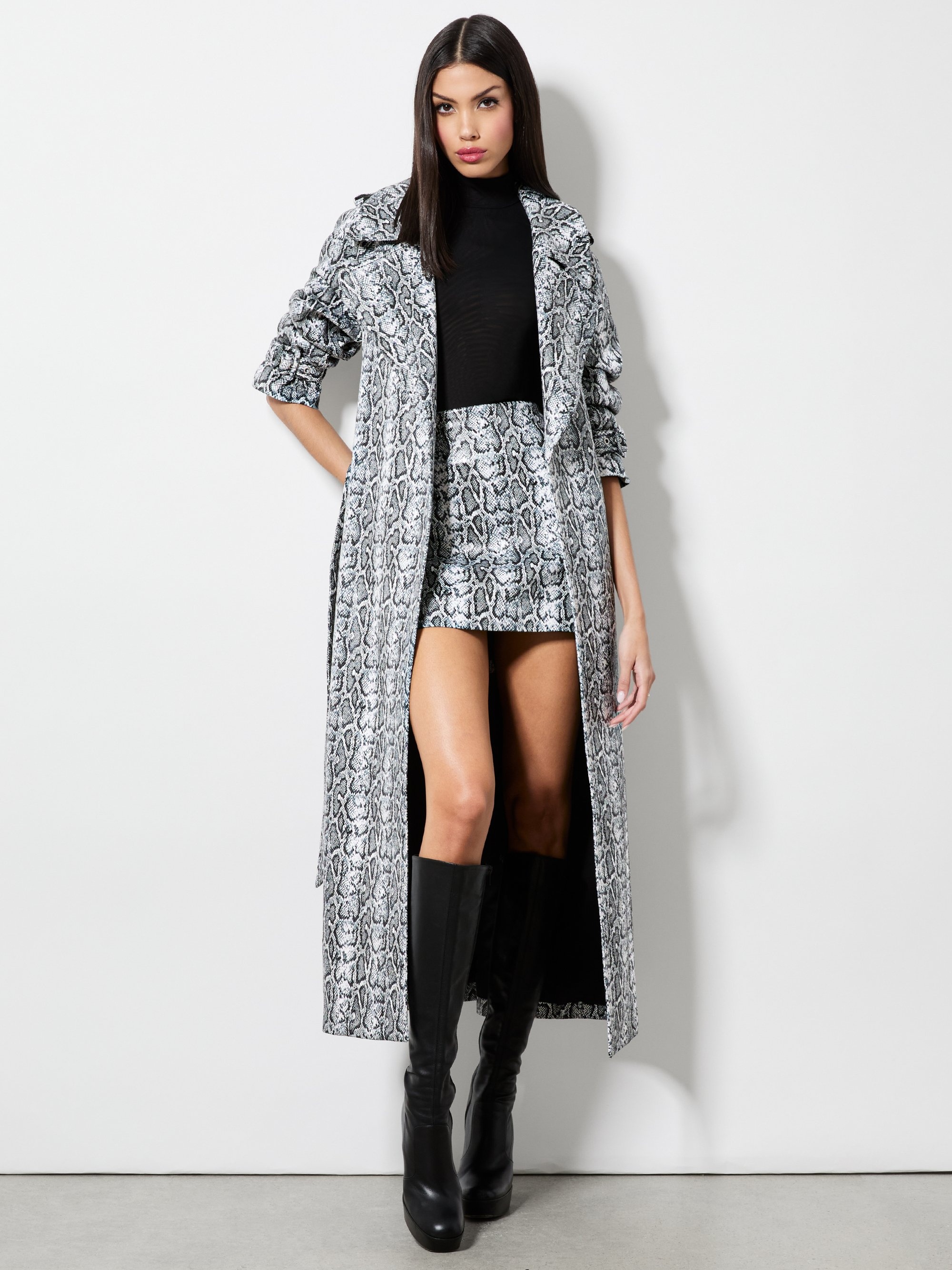 JARRETT VEGAN SNAKE STRONG SHOULDER MAXI COAT - 3