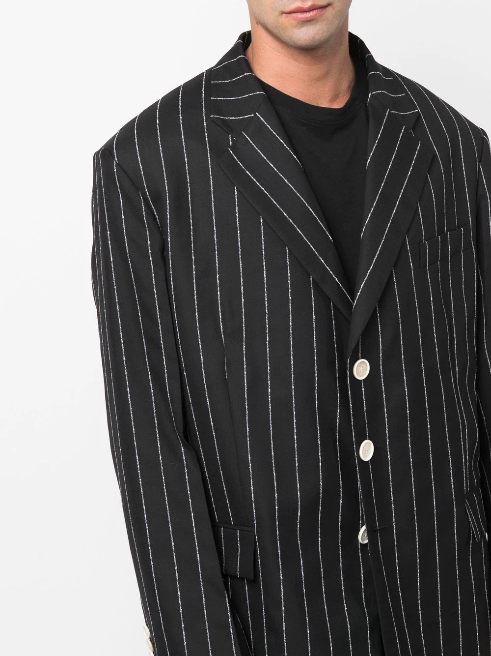 striped single-breasted wool blazer - 5