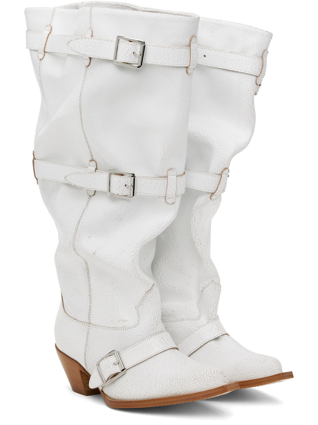 White Buckled-Up Slouch Cowboy Boots - 4