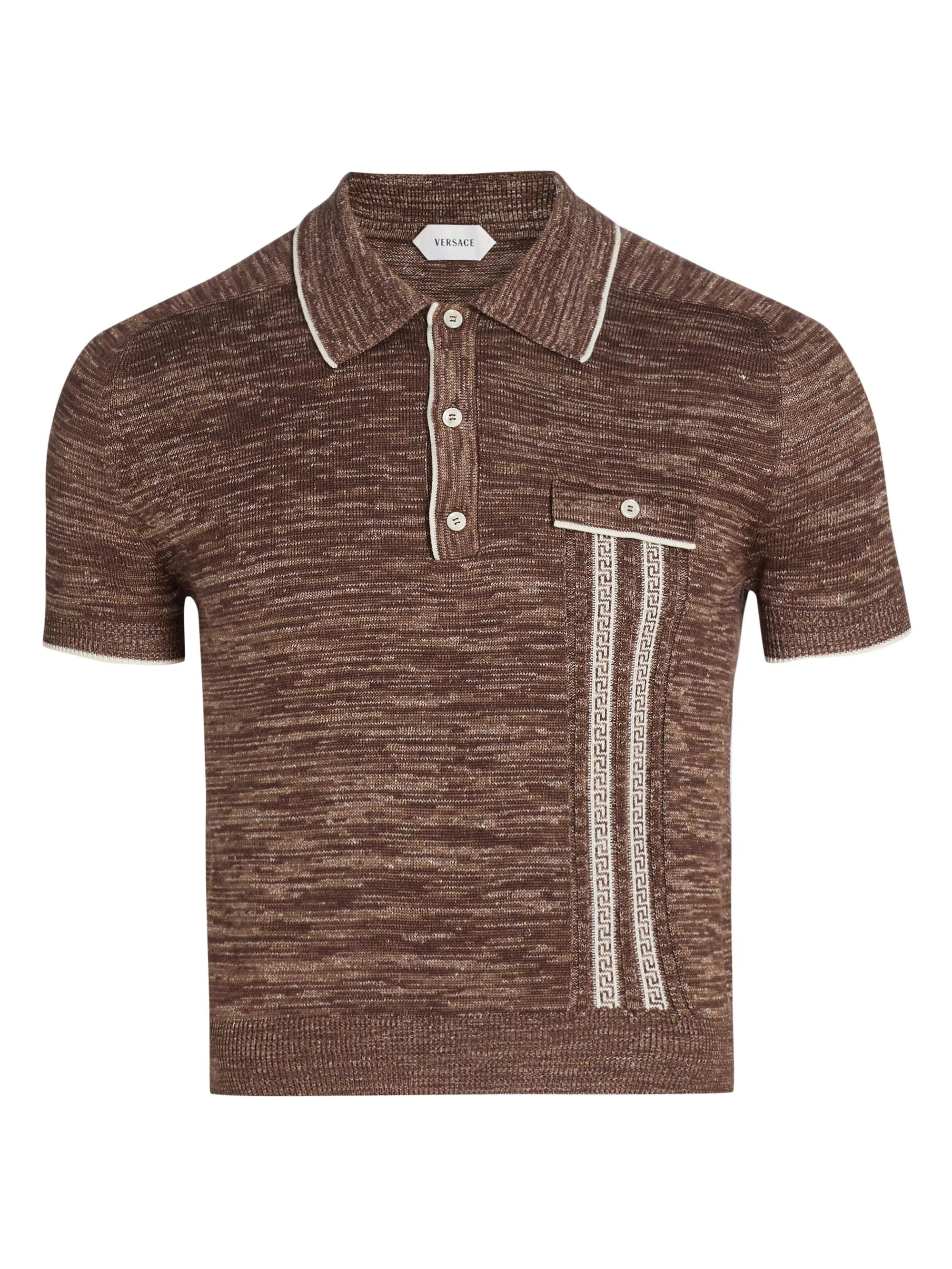 Men's Greca Mouline Knit Polo Shirt - Brown - 1