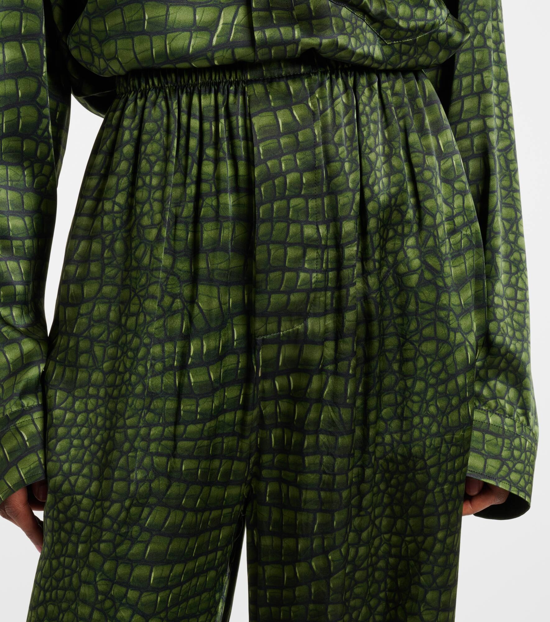 Printed silk satin wide-leg pants - 4