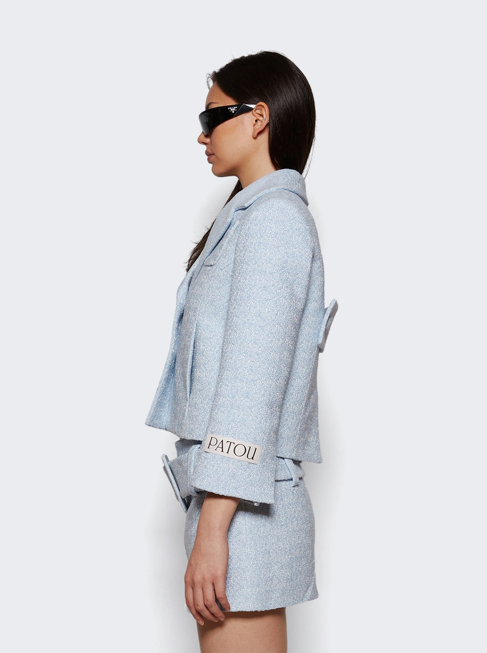 Short Tailored Jacket In Lightweight Organic Cotton Tweed Skylight Blue - 3