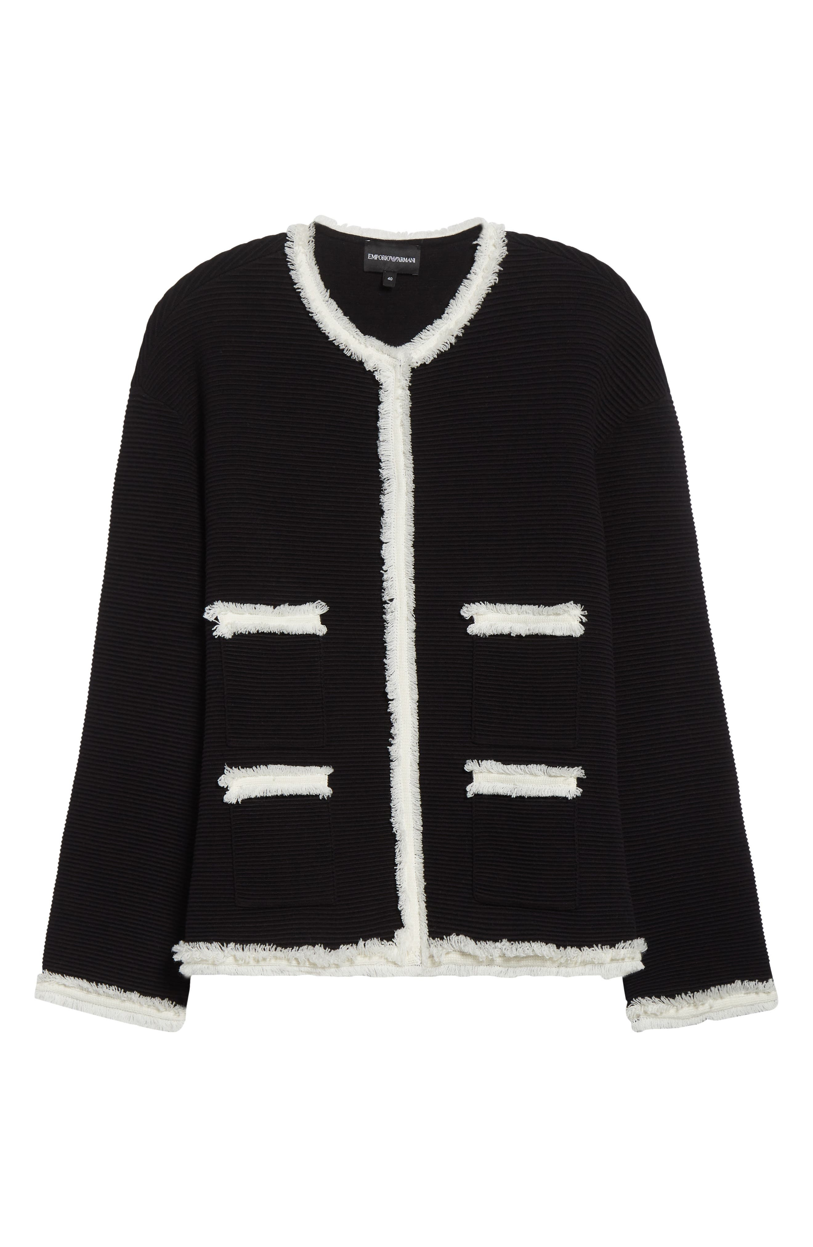 Emporio Armani Oversize Fringe Trim Jacket in Black at Nordstrom - 6