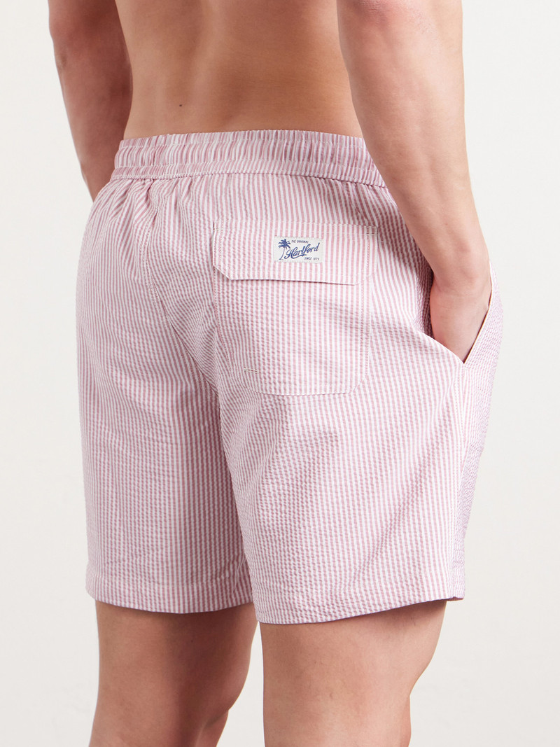 Straight-Leg Mid-Length Striped Seersucker Swim Shorts 3