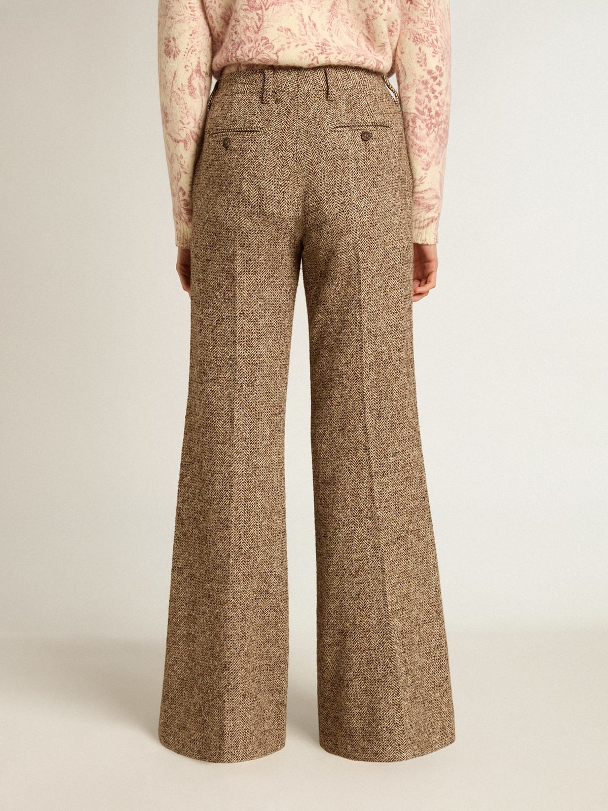 Women’s pants in beige and brown wool and silk blend fabric - 4