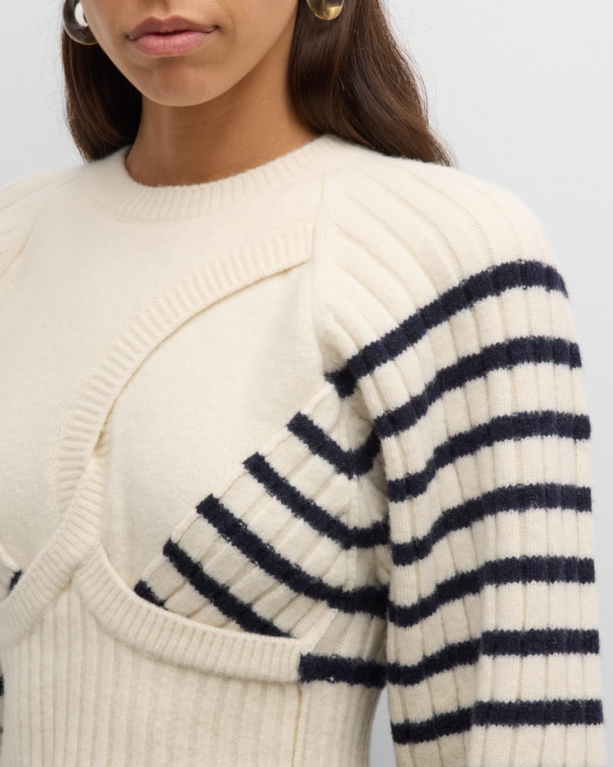 Ribbed Mariniere Cropped Knit Pullover - 5