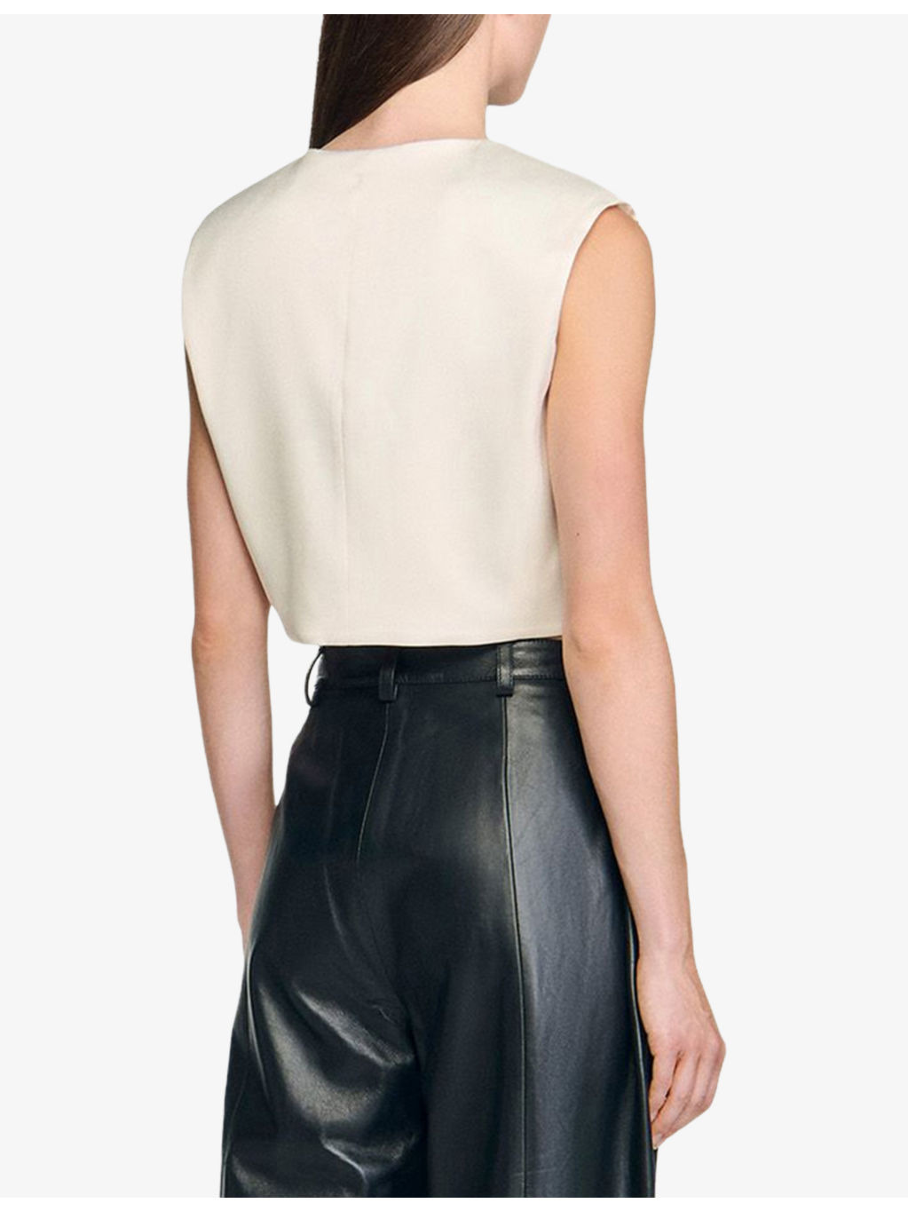 Tie-Front Sleeveless Cropped Satin Top - 4