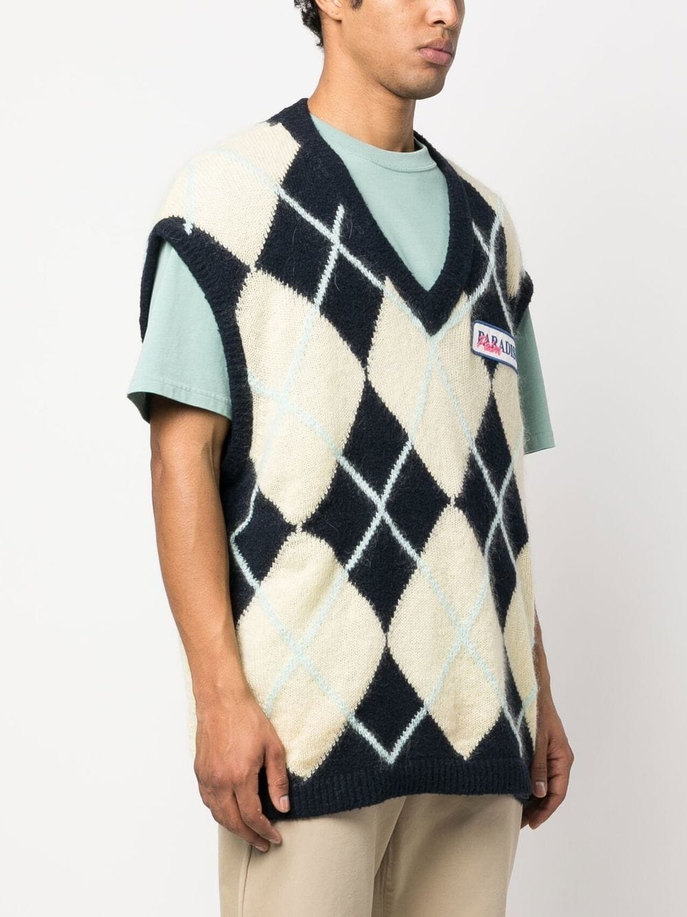 logo-patch argyle knitted vest - 3