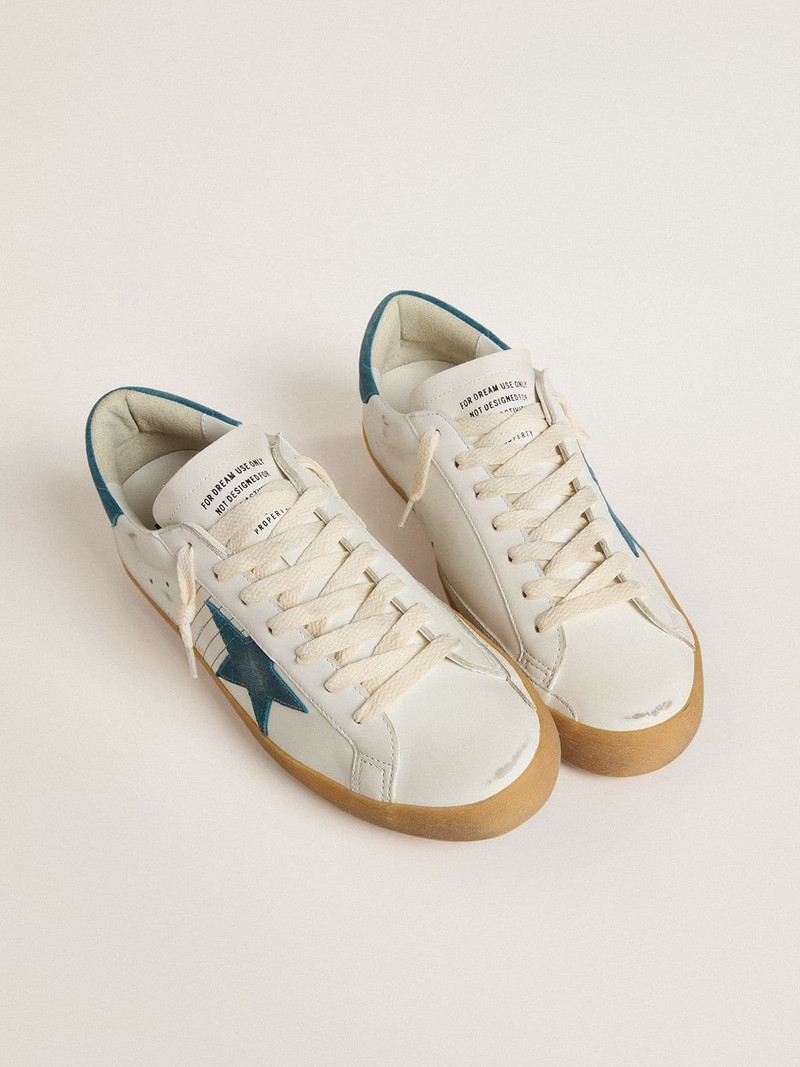 Golden Goose Super-Star in leather with petrol-blue suede star and heel tab outlook