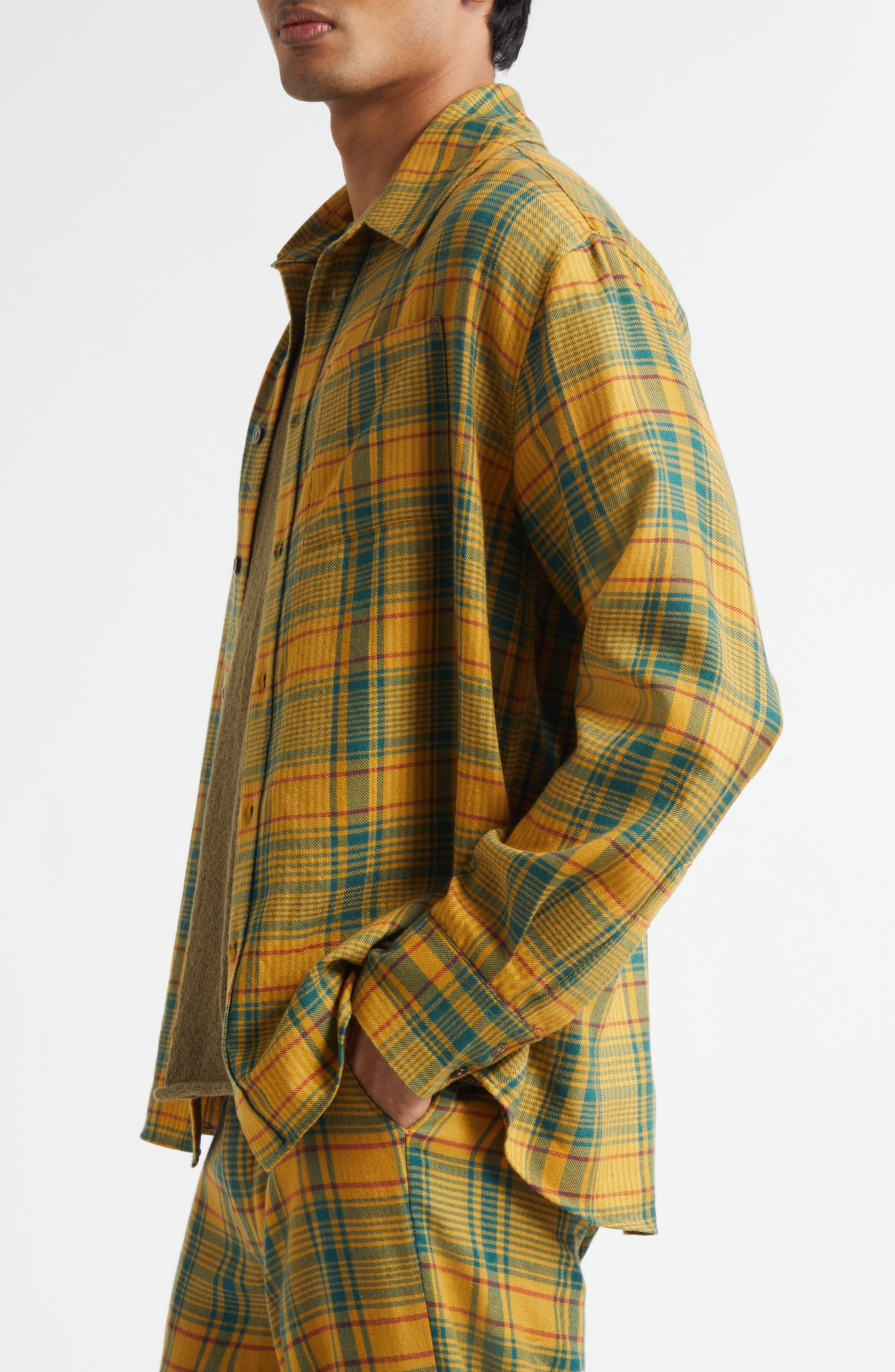 The Elder Statesman Plaid Pashmina Big Cashmere & Wool Button-Up Shirt in Sunshine Plaid at Nordstro - 3