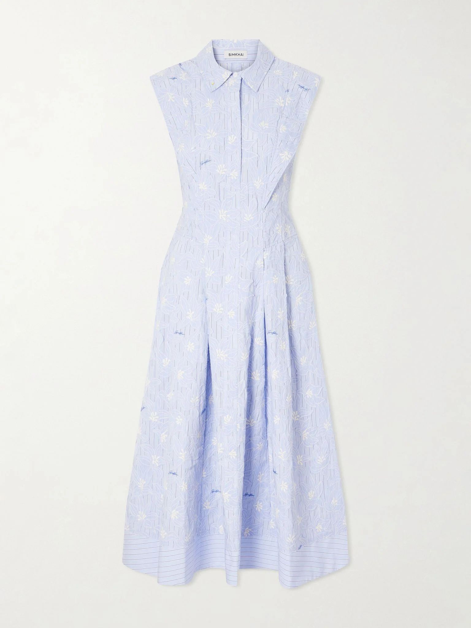 Neri embroidered striped cotton-poplin midi dress Light blue - 1