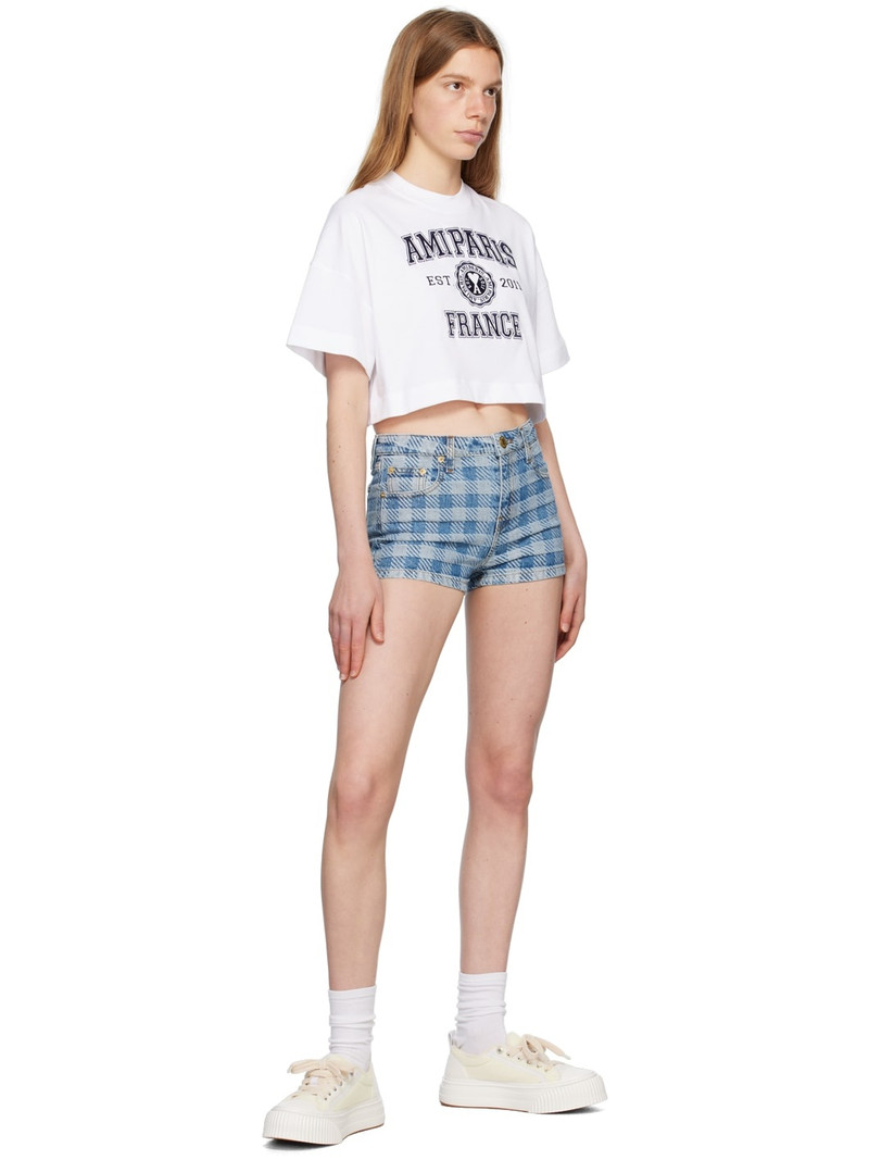 AMI Paris Blue Gingham Denim Shorts outlook