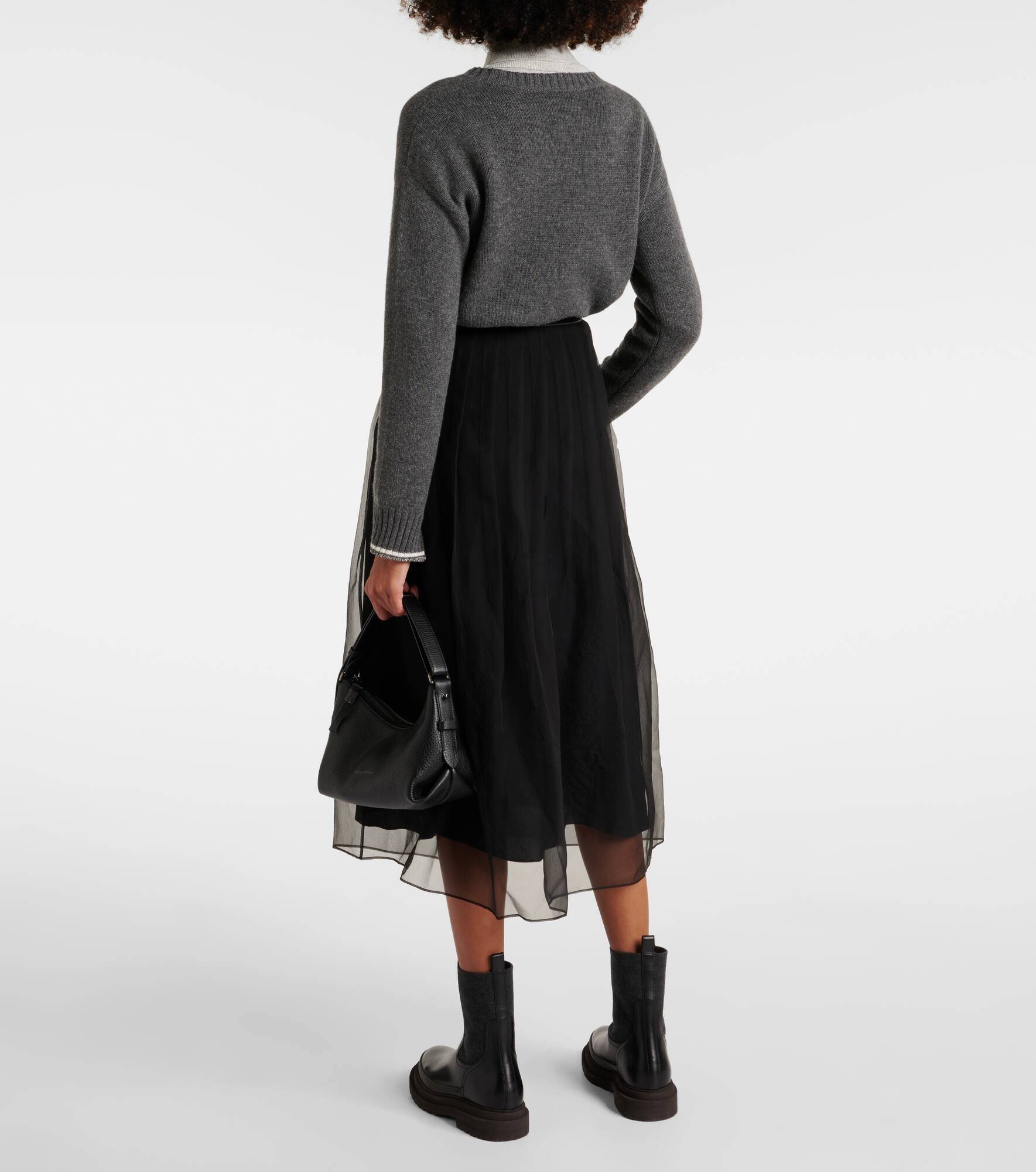 Pleated silk organza midi skirt - 3