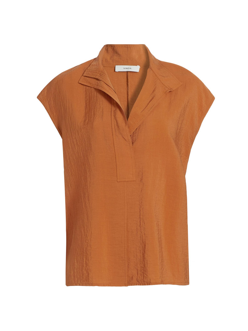Women's Open Collar Cap-Sleeve Blouse - Dusk Ember 1