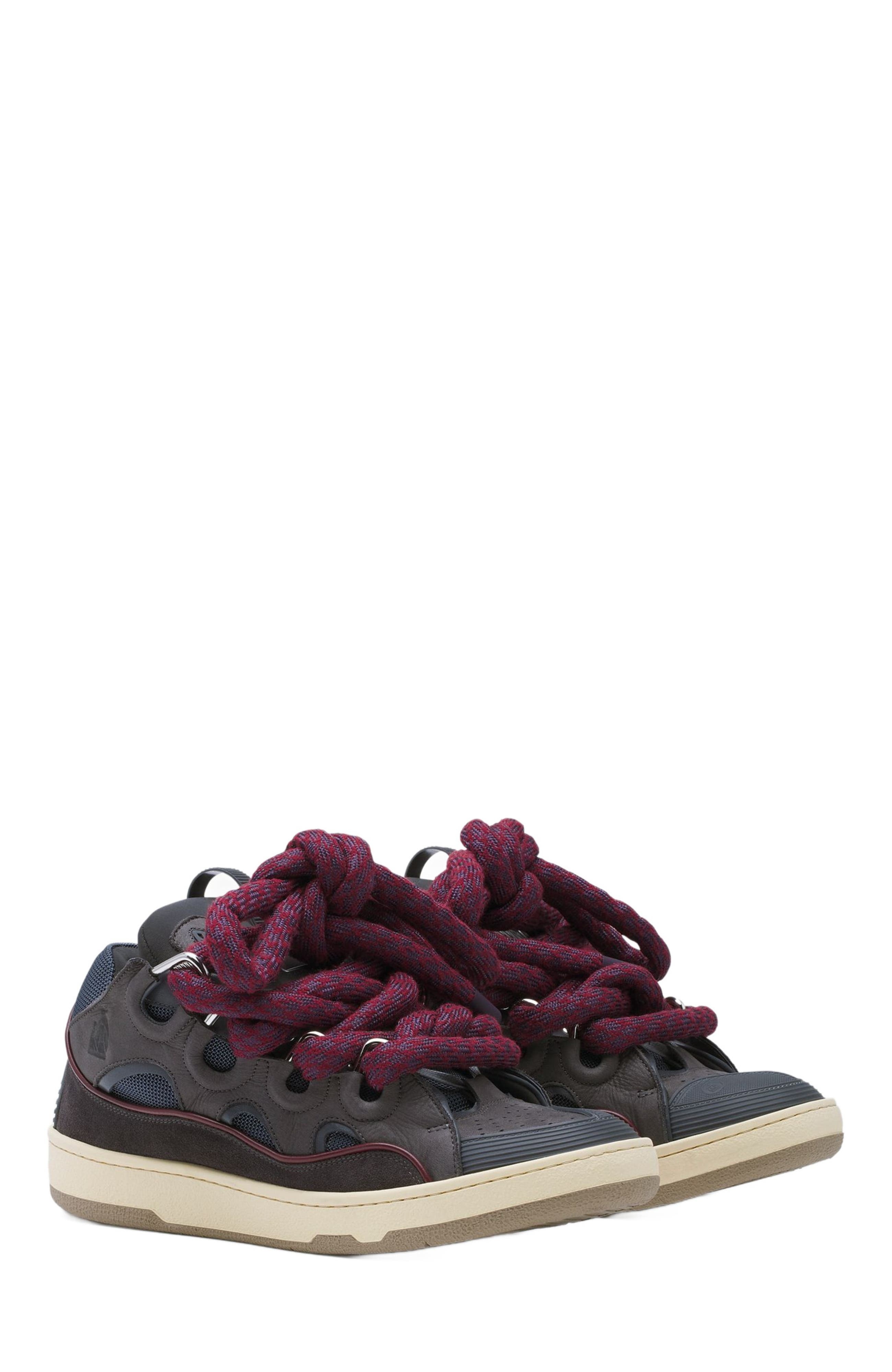 Lanvin Curb Sneakers In Leather With Snake Laces For Men in Shark Grey at Nordstrom - 8