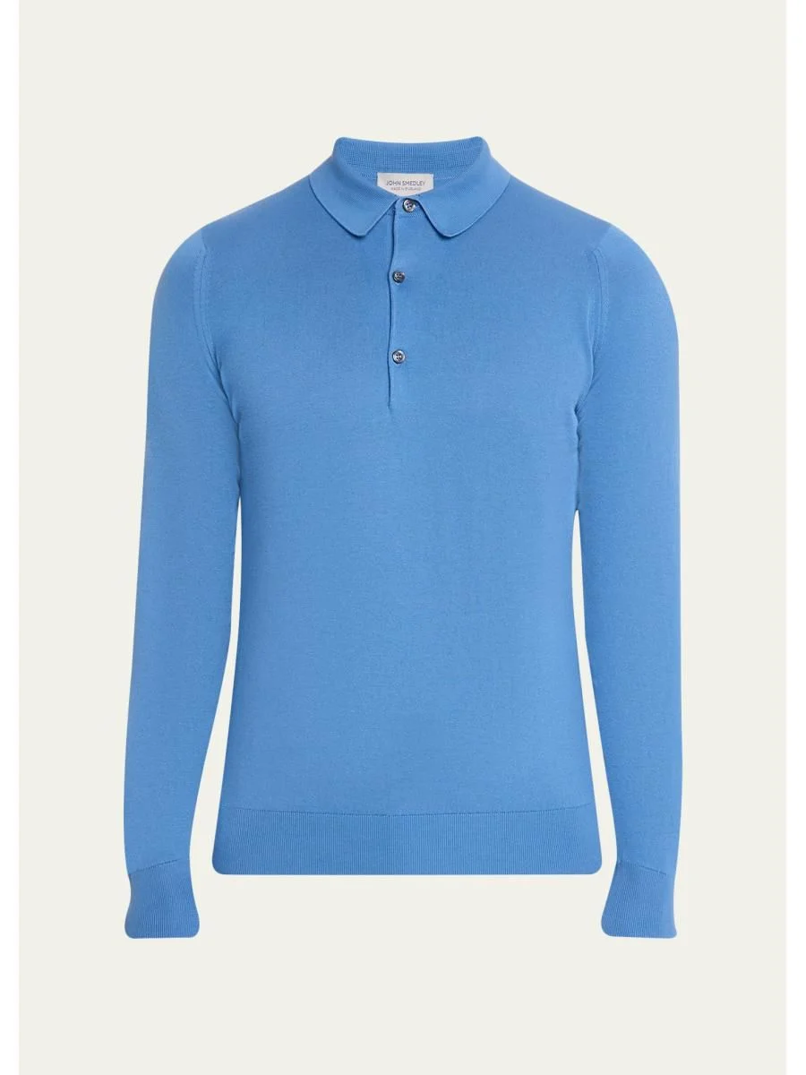 Men's Solid Long-Sleeve Polo Shirt - 1