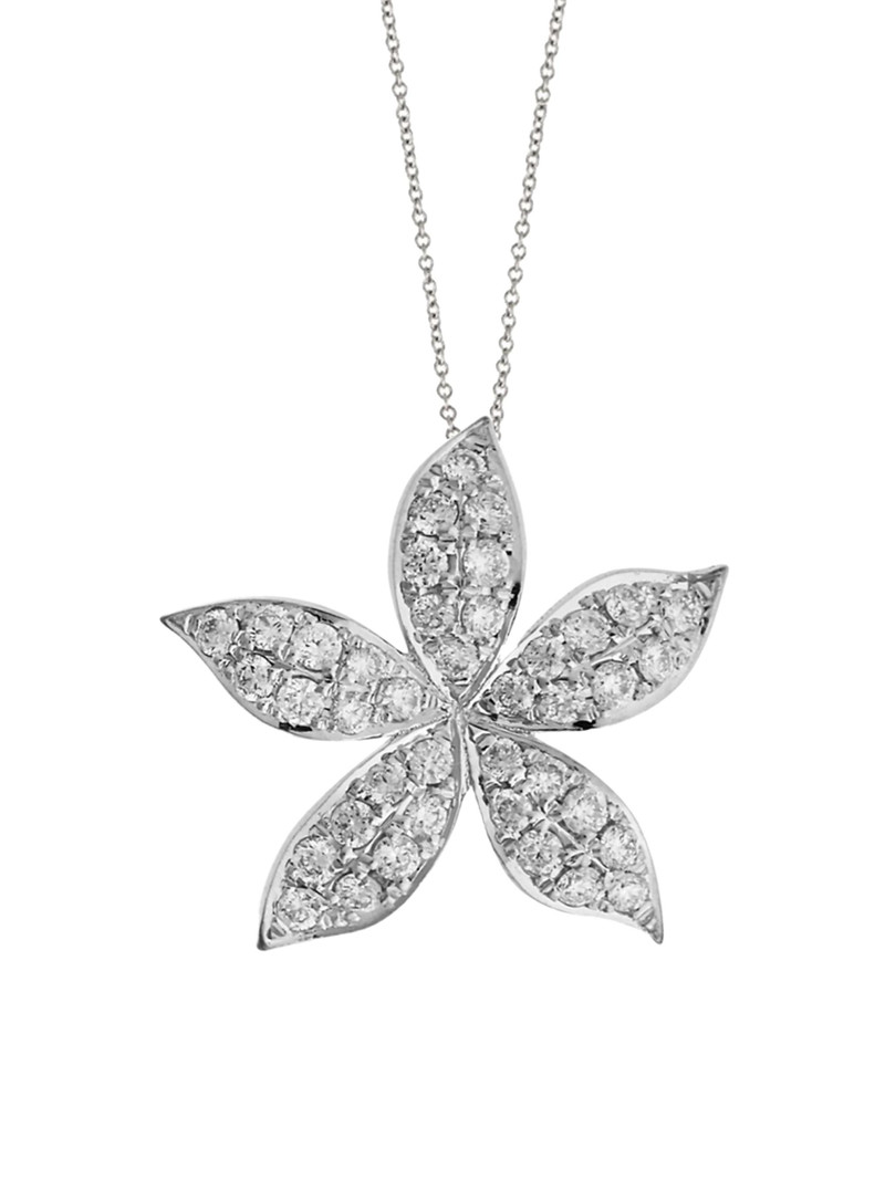 Women's Blossom Waterfall Flower 18K White Gold & 0.10 TCW Diamond Pendant Necklace - White Gold 1