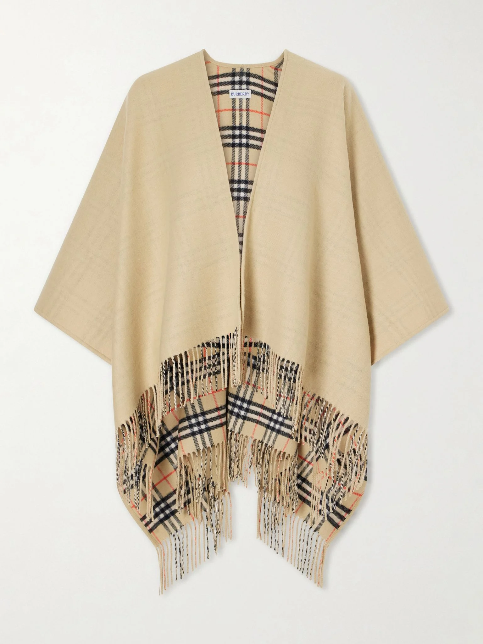 Sand Bogs Burberry Fringed wool cape Sand - 8122805C1309 | REVERSIBLE