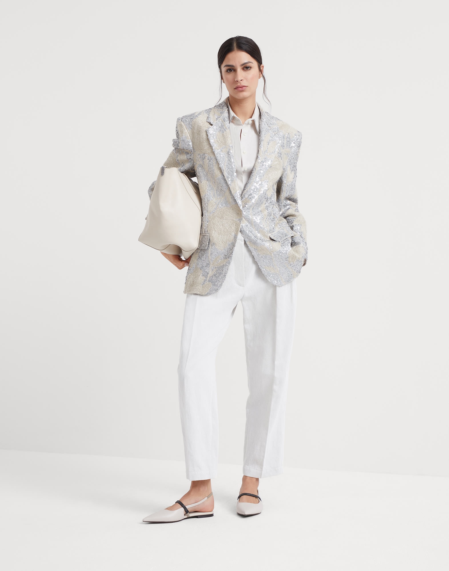 Linen blazer with magnolia embroidery - 5