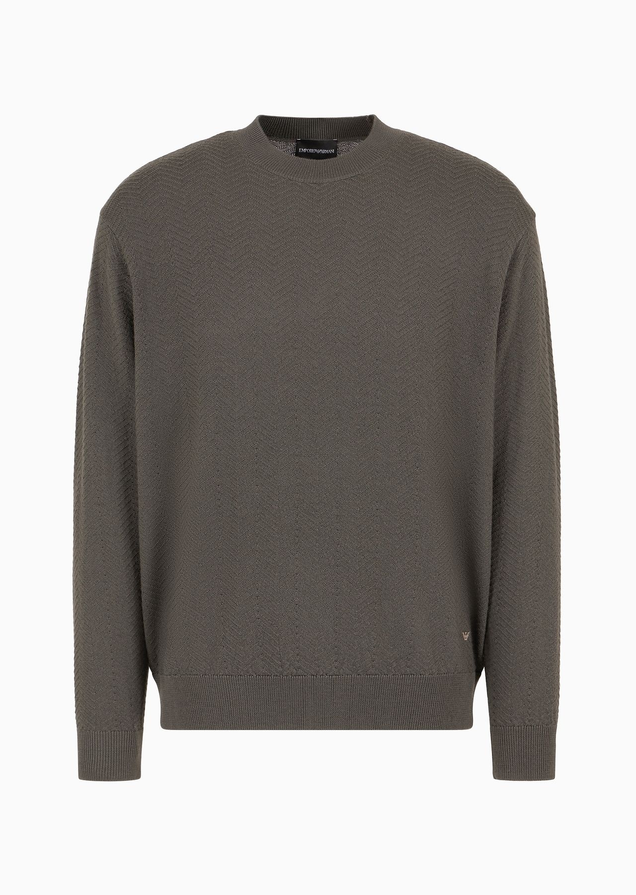 Mock-neck jumper in virgin wool with a micro-textured weave - 1