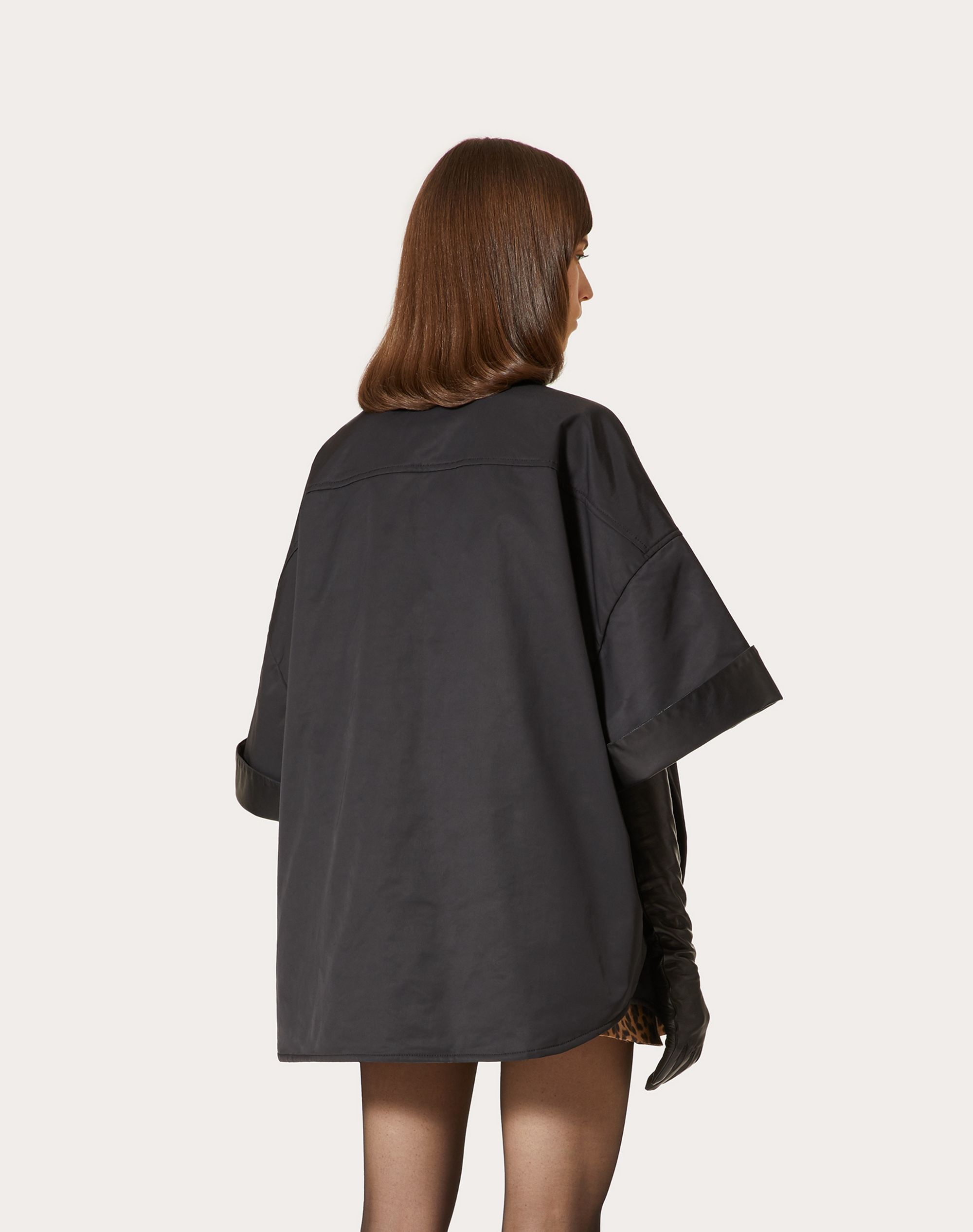 NYLON AND LEATHER PEA COAT - 4
