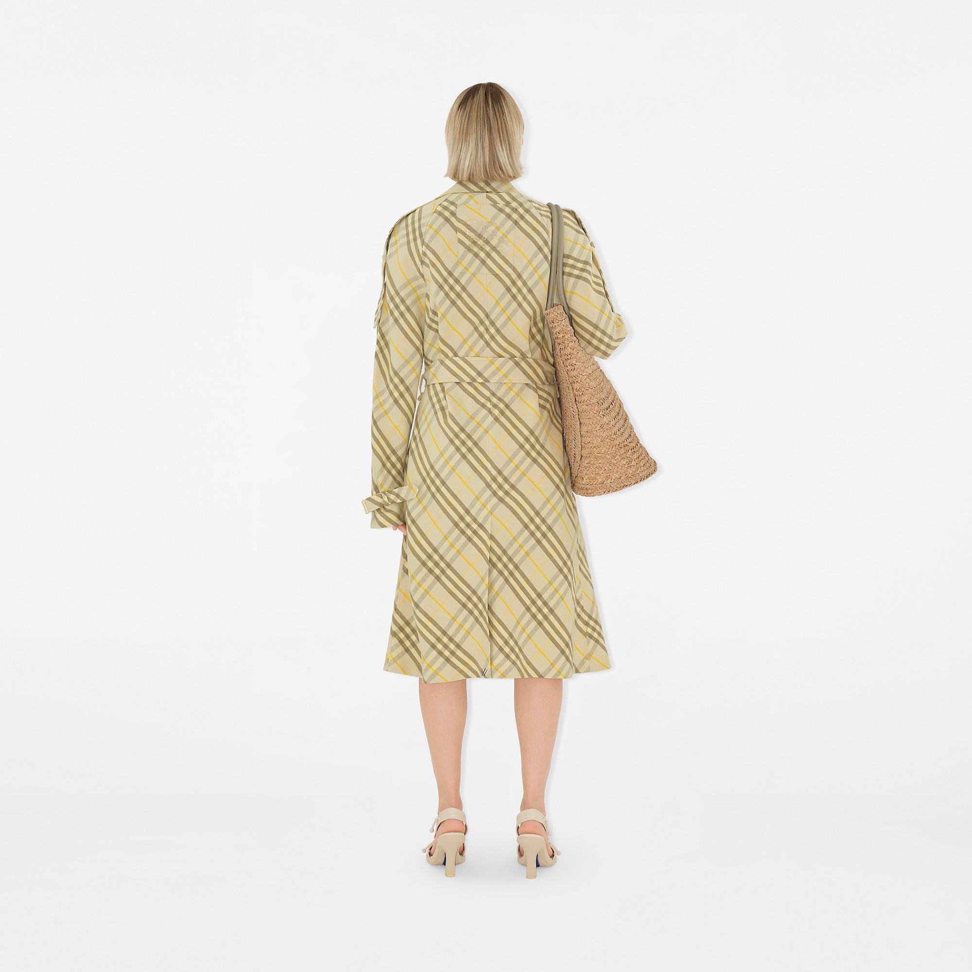Long Check Linen Trench Coat - 4
