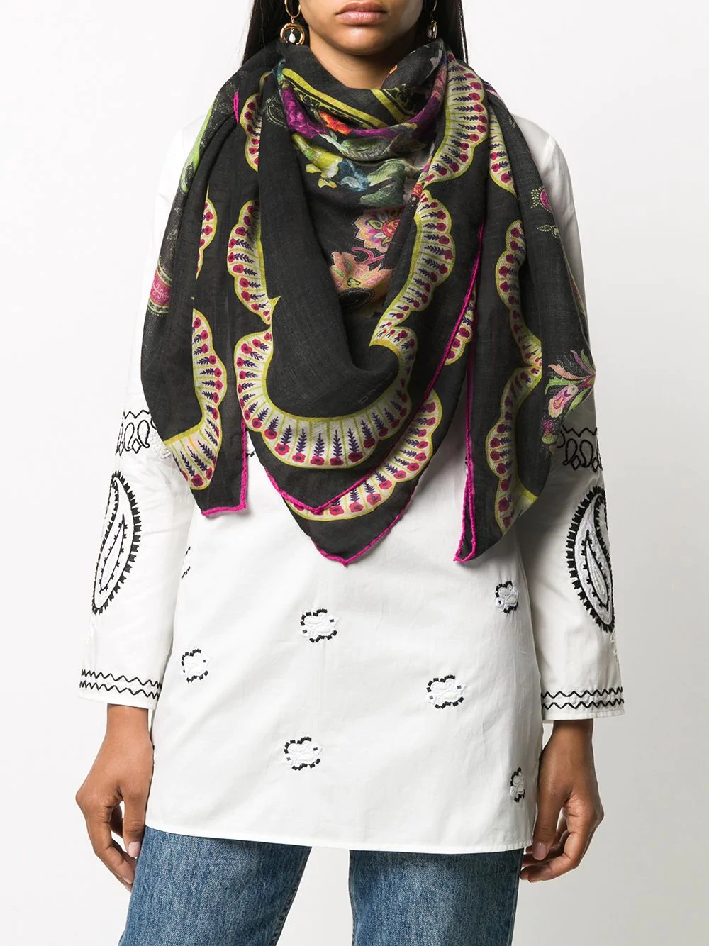 floral cashmere scarf - 2