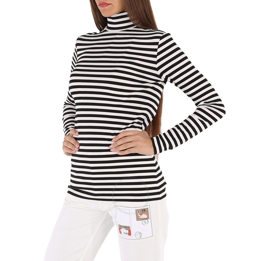 Burberry Ladies Black Striped Stretch Jersey Turtleneck Top - 2