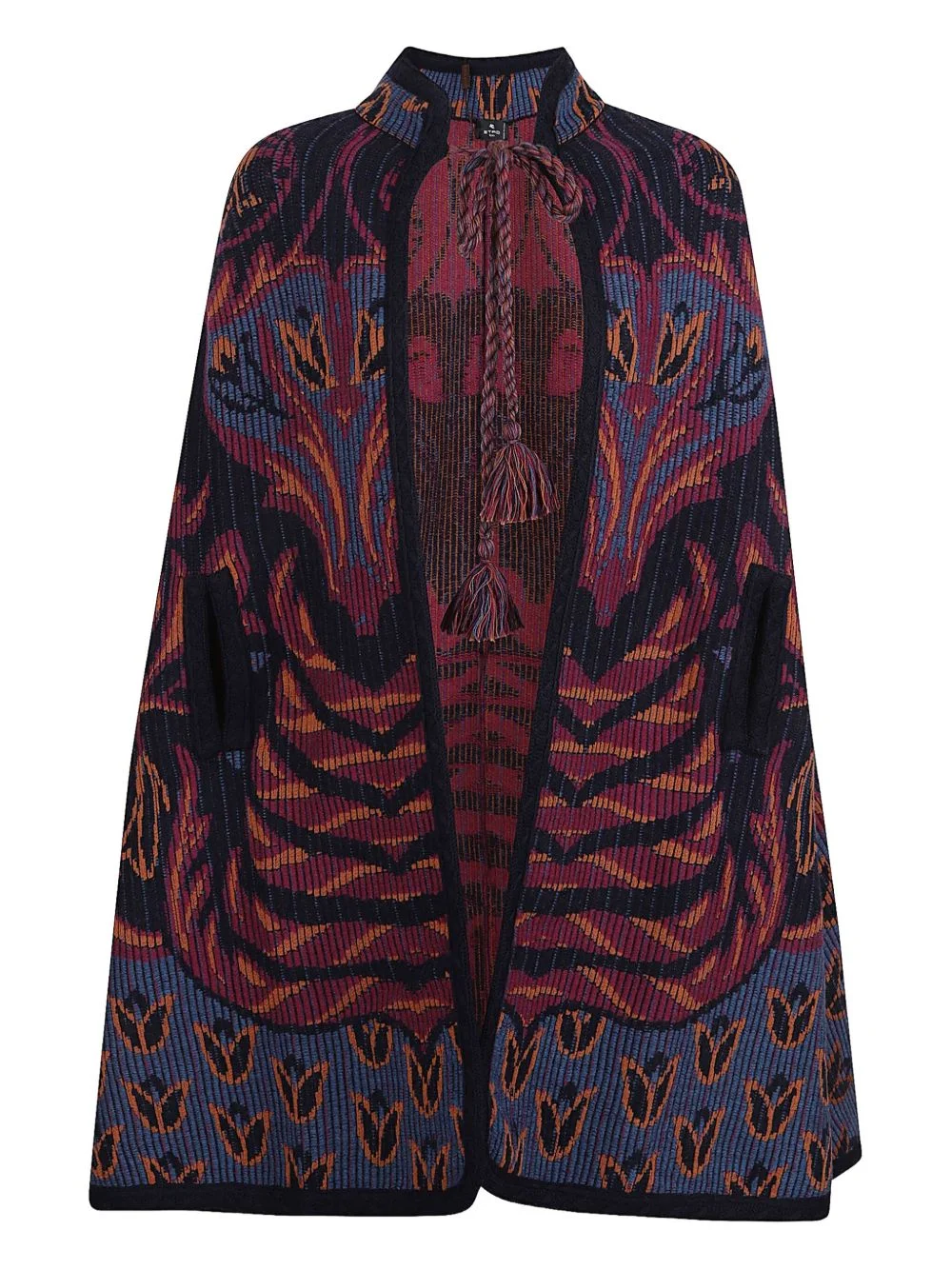 floral-jacquard tassel-detail cape - 1
