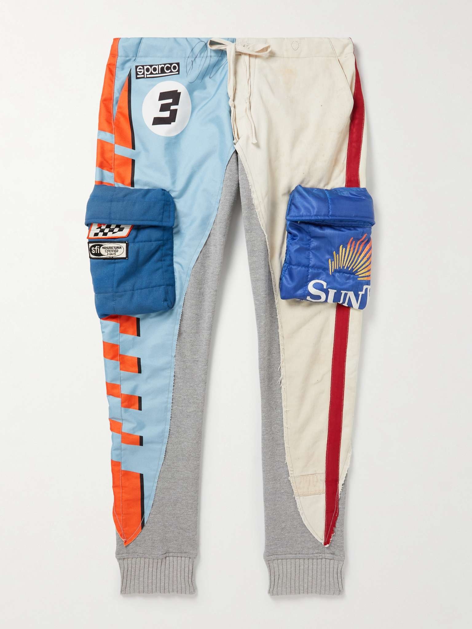 Tapered Patchwork Upcycled Cotton-Blend Canvas, Twill and Jersey Sweatpants - 1