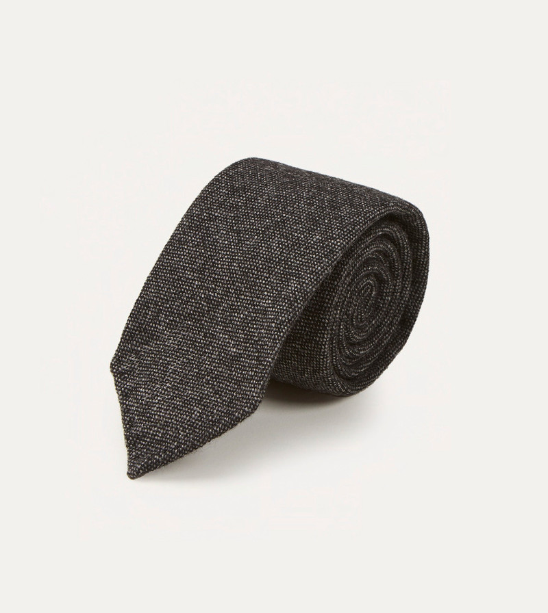 Drake's Black Pure Cashmere Solid Hand Rolled Tie outlook