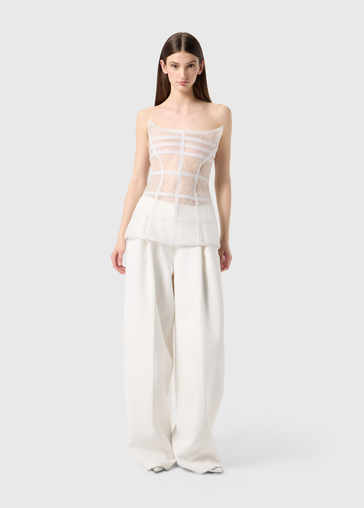 CHIFFON BUSTIER DRESS WITH CHANTILLY LACE - 5