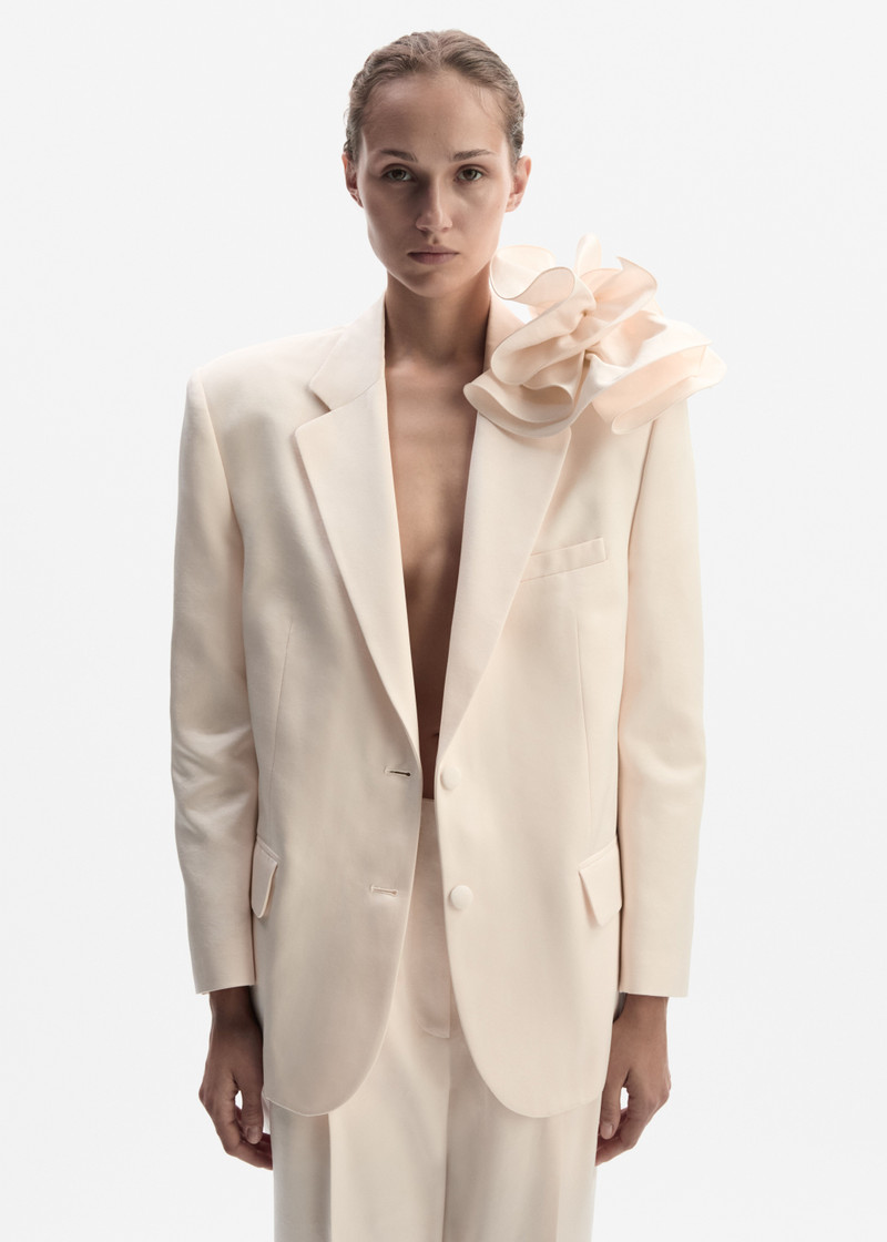 Tapered cotton and silk trousers in cream 4