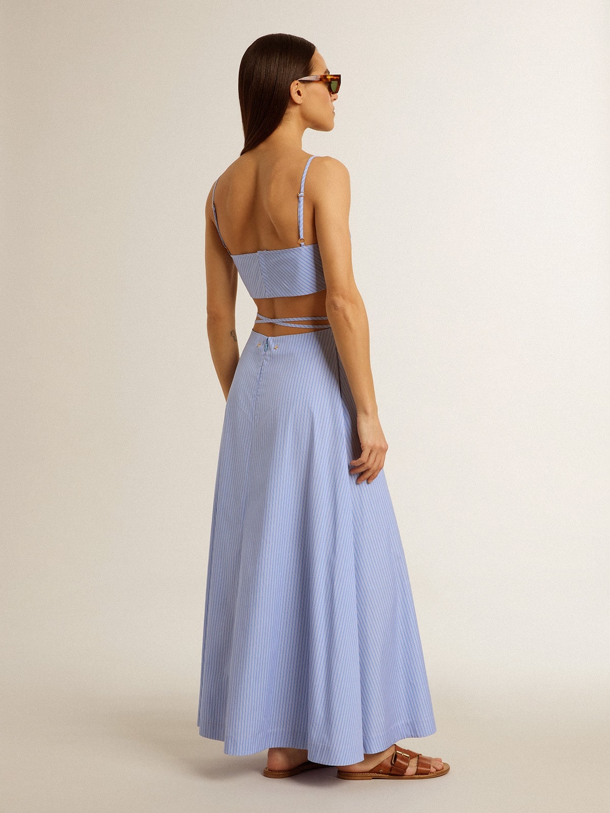 Cut-out dress in striped cotton poplin - 3