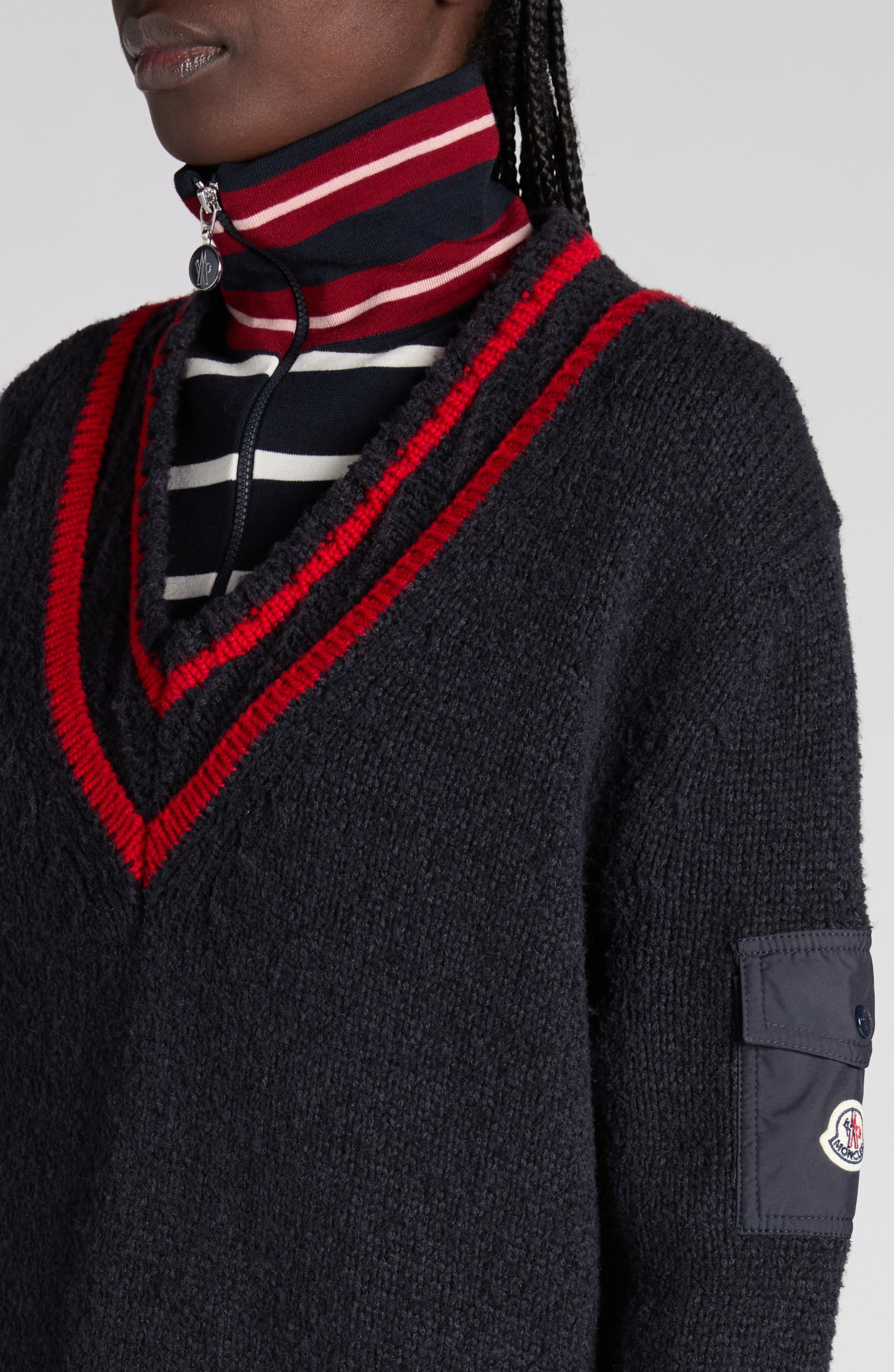 Moncler Padded V-Neck Sweater in Dark Navy Blue at Nordstrom - 5