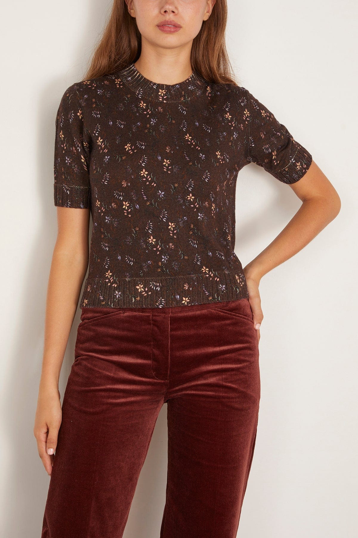 Delicate Statement Pullover in Winter Blossom Dark Brown - 3